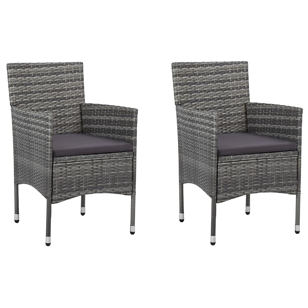 3-Piece Gray Poly Rattan & Glass Patio Dining Set - Outdoor/Indoor Wicker Furniture for Backyard, Porch, Garden, Poolside, Balcony - Perfect for Al Fresco Dining & Relaxing