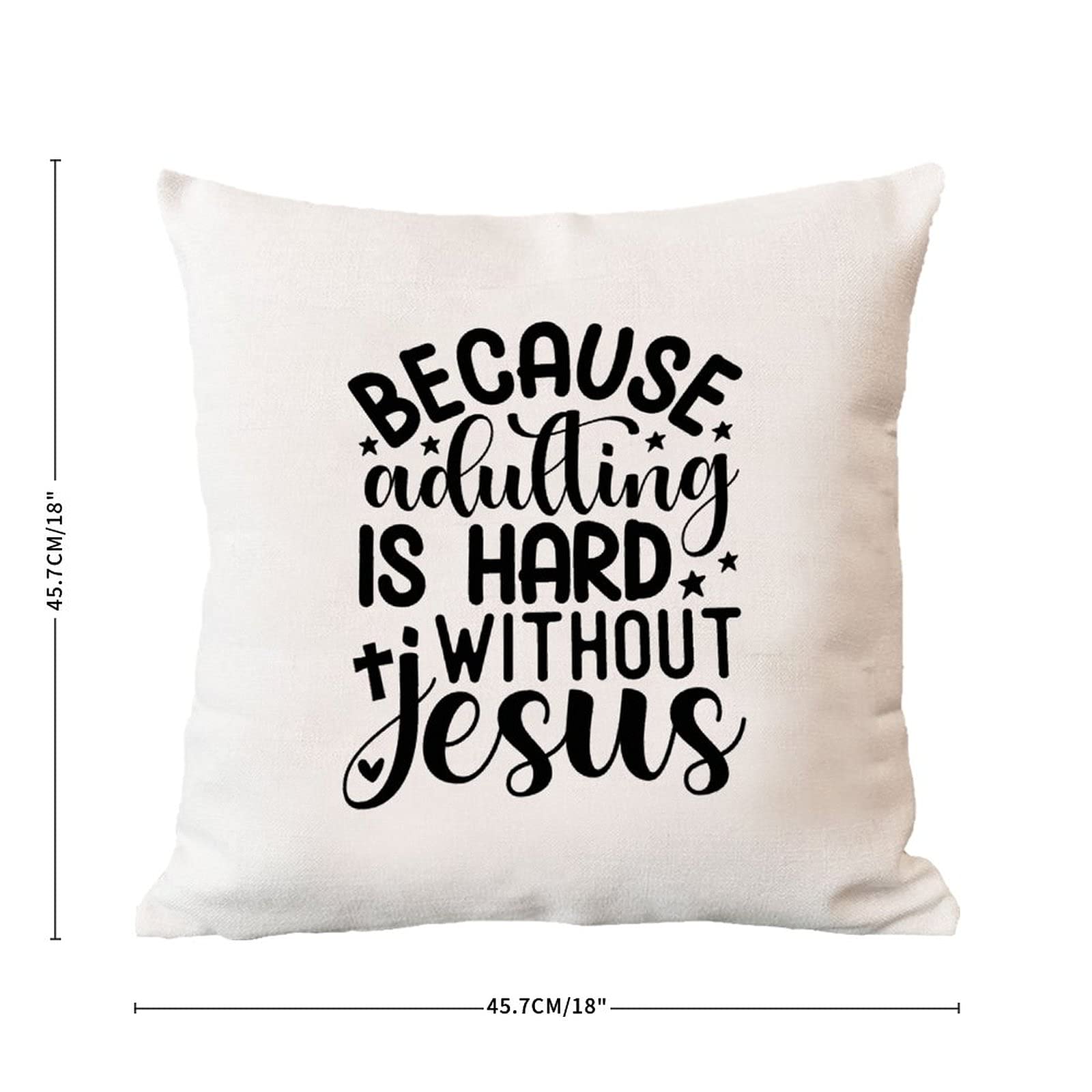 Religious Christmas Decorative Pillow Cover 18x18 Inch - Bible Verse Christian Cushion with 'Because Adulting is Hard Without Jesus' Design for Living Room, Bedroom & Housewarming Gifts - Perfect for Holiday Decor & Spiritual Comfort