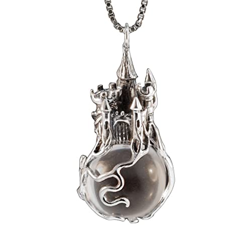 Castle in the Clouds Necklace - Sterling Silver Crystal Pendant with Orb Charm | Elegant Jewelry for Women, Gift for Her, Fantasy Themed Accessory for Parties & Special Occasions