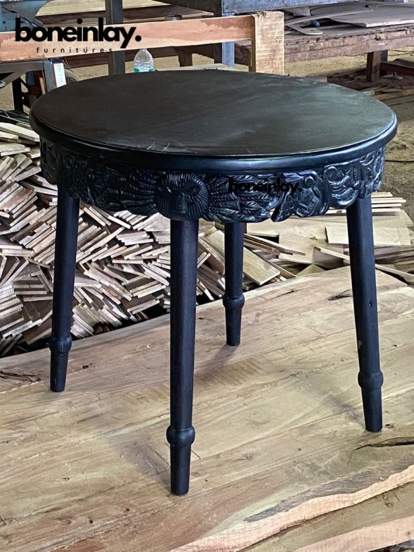 Hand Carved Solid Wood Dining Table Set - 6 Piece Black Wooden Kitchen Table & Chairs for Farmhouse, Rustic, Modern Home Decor | Perfect for Family Dinners, Entertaining Guests, Small Space Dining Rooms
