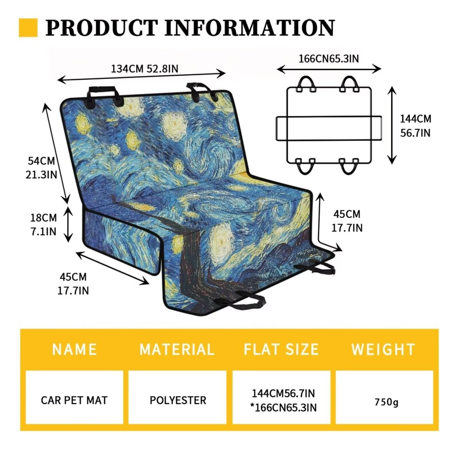 Starry Night Dog Seat Cover for Cars, Trucks & SUVs - Durable Nonslip Pet Back Seat Protector with Blue Sky Print | Perfect for Road Trips, Daily Commutes & Outdoor Adventures with Your Dog
