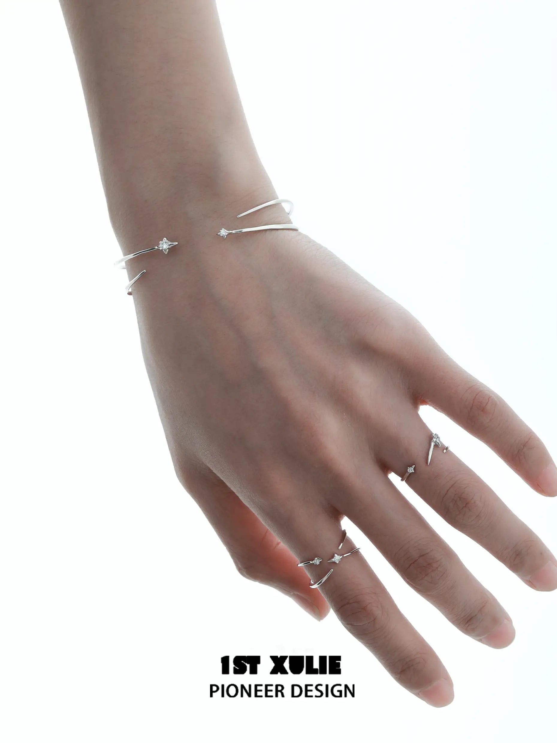 Star Trails S925 Sterling Silver Adjustable Open Bangle Bracelet for Women - Elegant Stackable Jewelry for Everyday Wear & Special Occasions