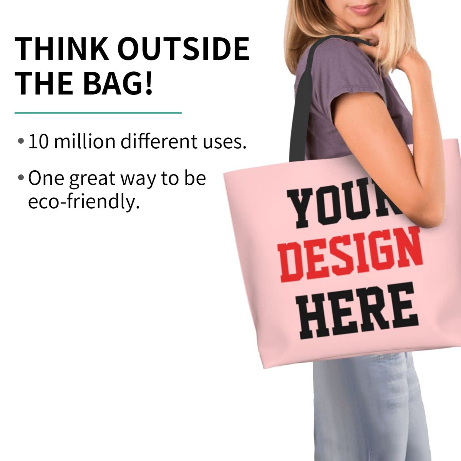 Custom Printed Tote Bags with Logo - Personalized Team Text & Picture Shoulder Bag for Women - Travel, Business, Shopping & Teacher Gifts - Eco-Friendly Reusable Grocery Bag