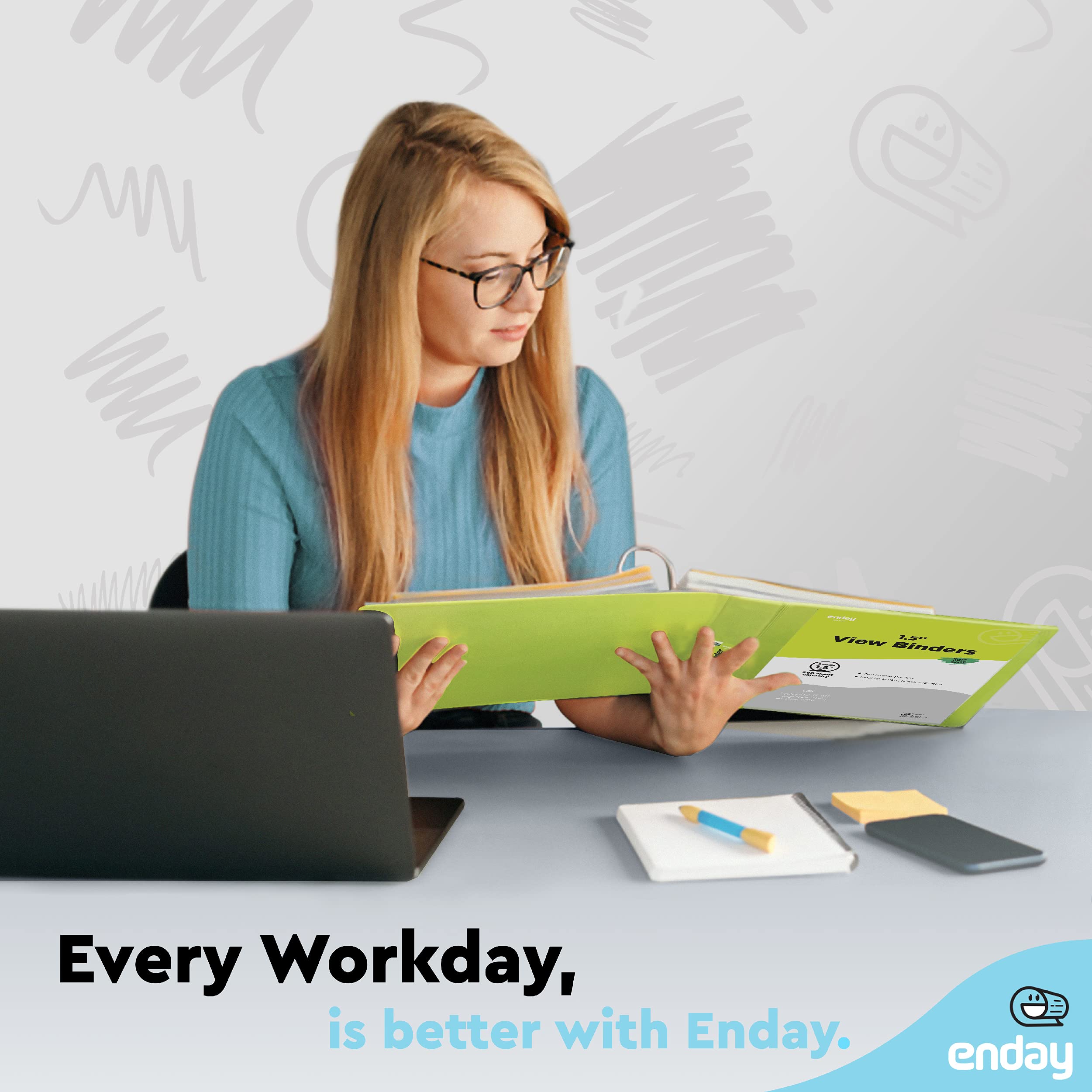 Enday 1.5 Inch Green 3-Ring Binder with Clear View Cover & 2 Inside Pockets - Durable School & Office Supplies for Organizing Documents, Homework, and Presentations - Perfect for Students, Teachers, and Professionals