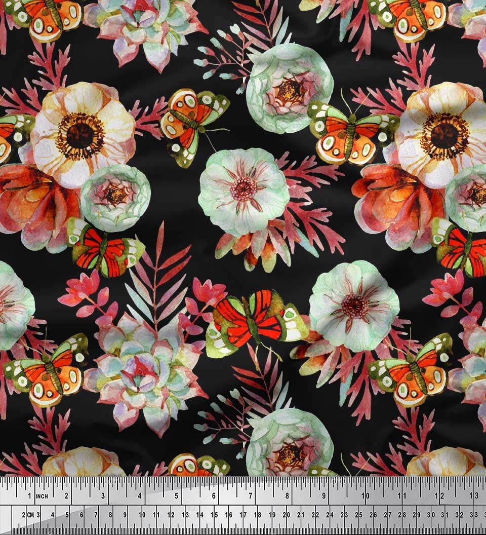 Soimoi Orange Cotton Voile Fabric by The Yard - 42 Inch Wide - Leaves & Anemone Print - Fashionable Dressmaking Material for Dresses, Blouses, and Home Decor