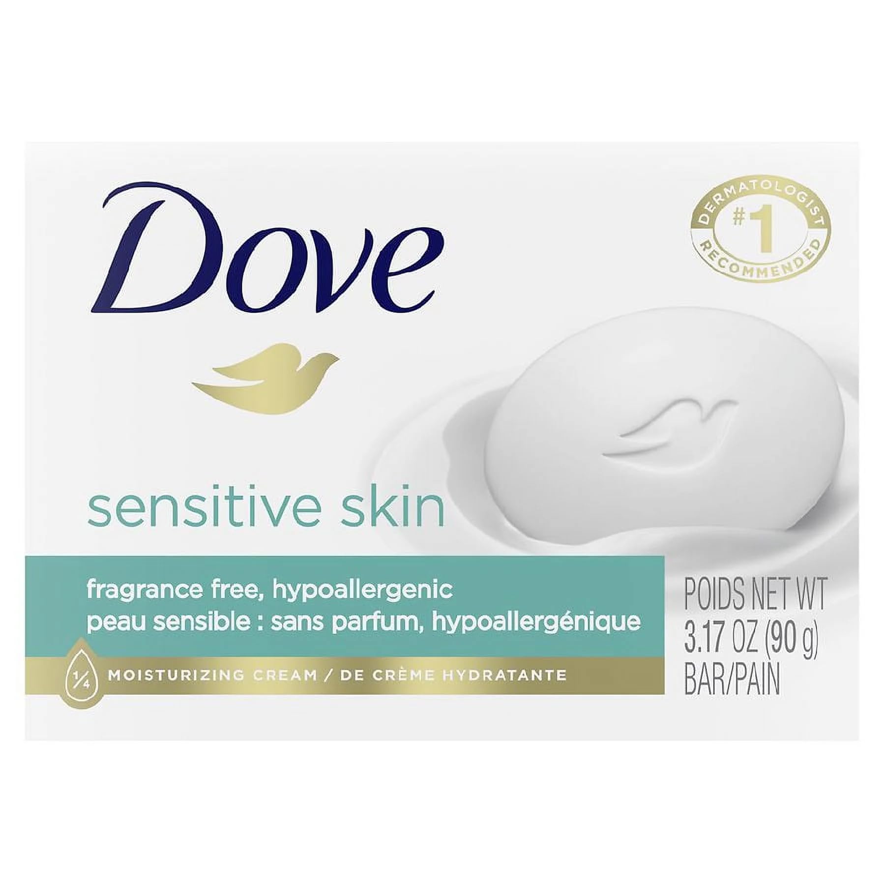 Dove Sensitive Skin Beauty Bar Soap - 3.15 oz (Pack of 6) | Hypoallergenic, Fragrance-Free & Moisturizing | Perfect for Daily Face & Body Wash, Travel & Gym Essentials