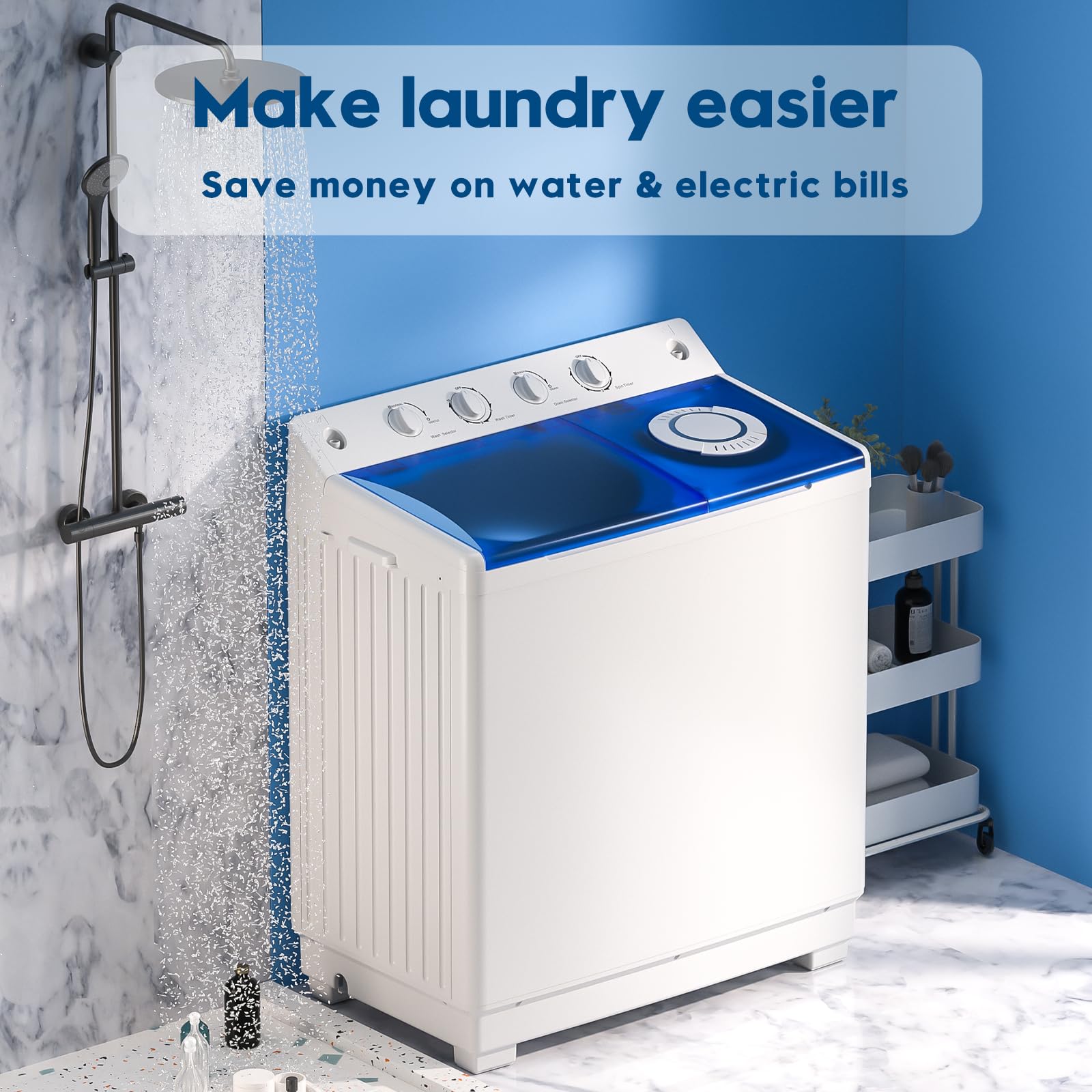 Auertech 40lbs Portable Twin Tub Washing Machine with Drain Pump - Compact Semi-Automatic Washer (24lbs) and Spinner (16lbs) Combo for Small Spaces - Perfect for Dorms, Apartments, RVs, Camping & Off-Grid Living