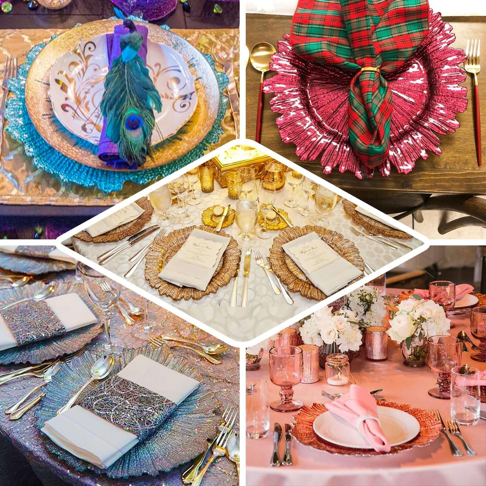 Efavormart 6 Pack Fuchsia Round Reef Acrylic Plastic Charger Plates - 13 Inch Decorative Dinner Plates for Weddings, Parties & Formal Dining