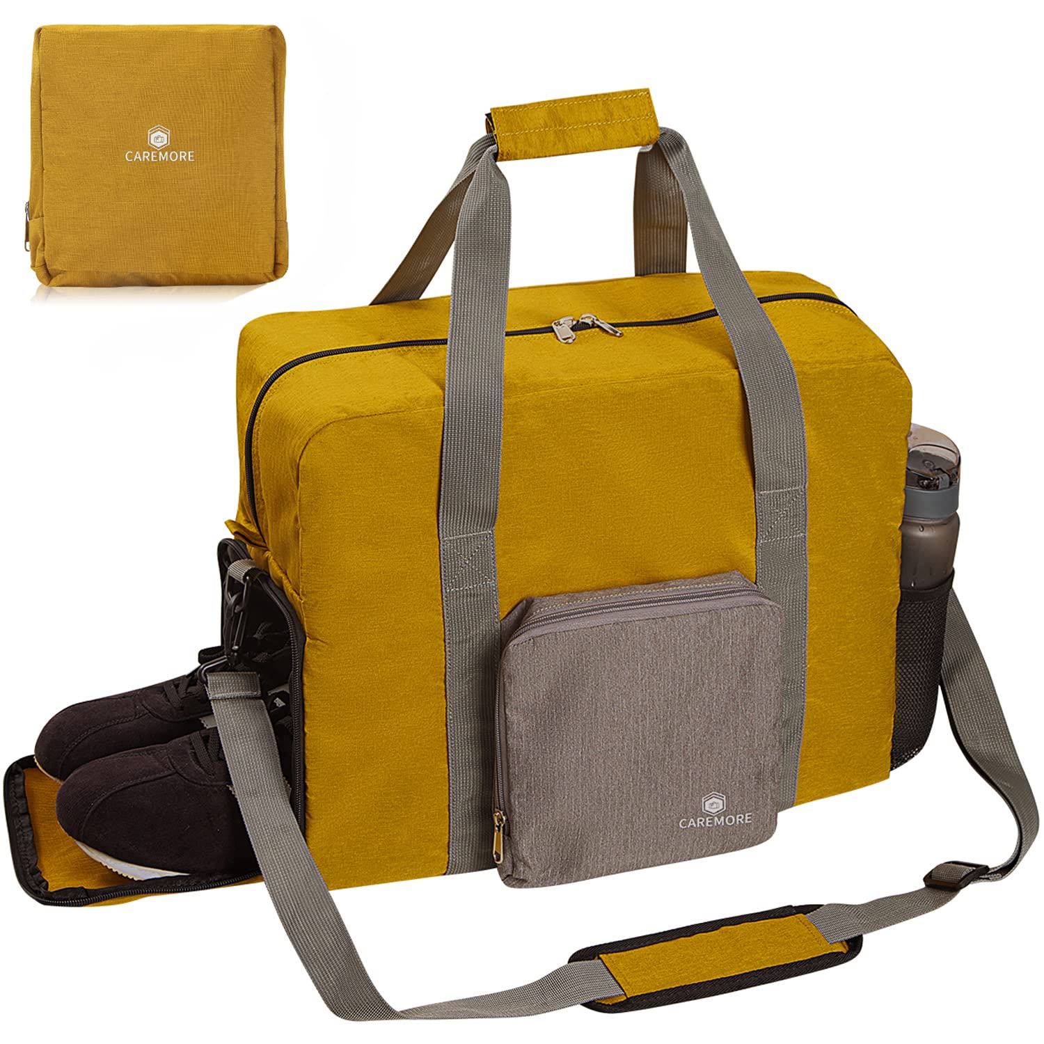 Foldable Gym Duffle Bag for Women & Men - Lightweight Travel Carry On Bag for Airplanes, Workouts & Sports (Yellow) - Perfect for Gym, Travel & Weekend Getaways
