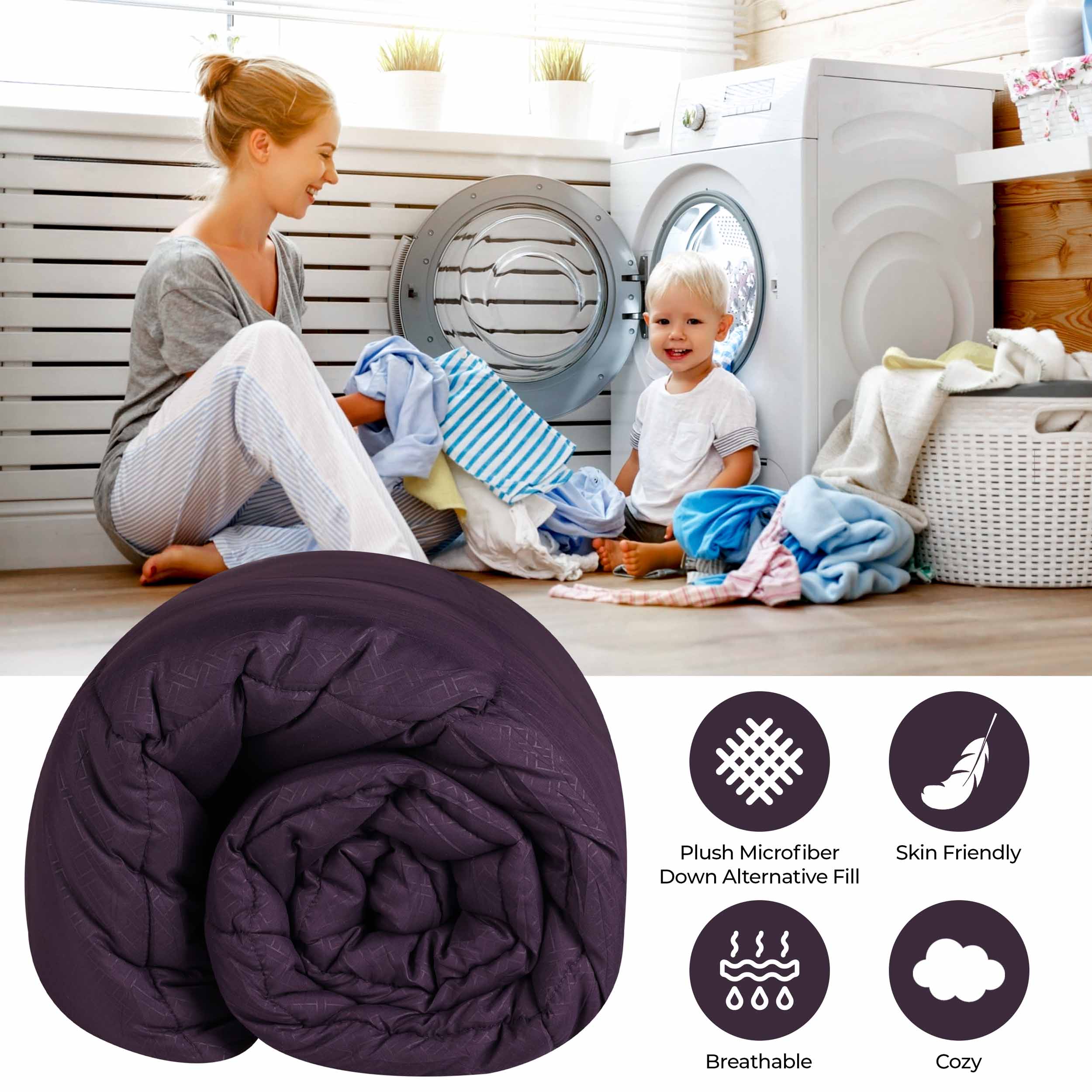 Luxury Basketweave Plush Down Alternative Comforter - Hypoallergenic & Breathable All-Season Bedding for Master Bedroom, Guest Room & Dorm