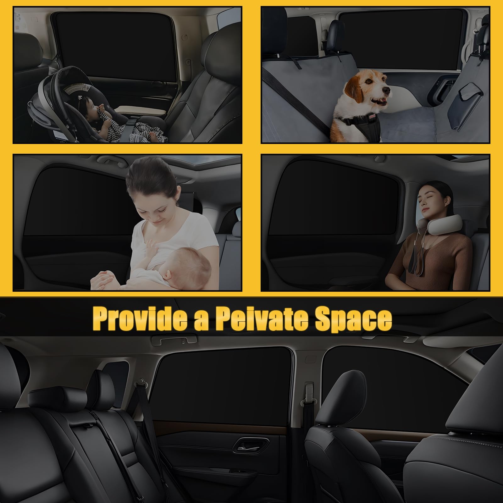 XCBYT 4-Pack Double-Sided Car Window Shades - Premium Privacy Curtains for Breastfeeding, Napping, Dressing, Camping, Road Trips, and Sun Protection