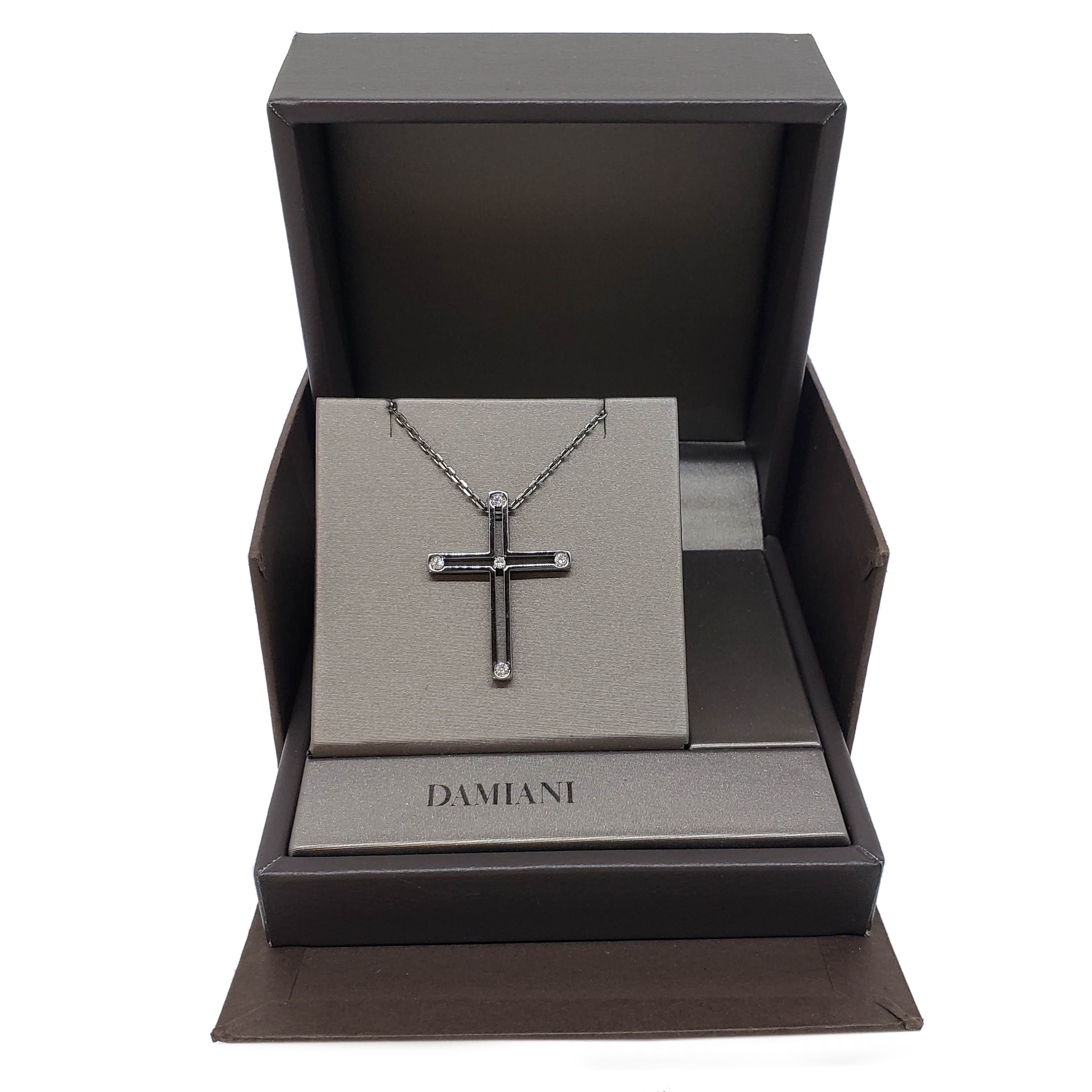 Damiani Black Cross Pendant Necklace - 18K Gold & Diamond Accents for Men & Women | Perfect for Gifts, Weddings & Religious Occasions