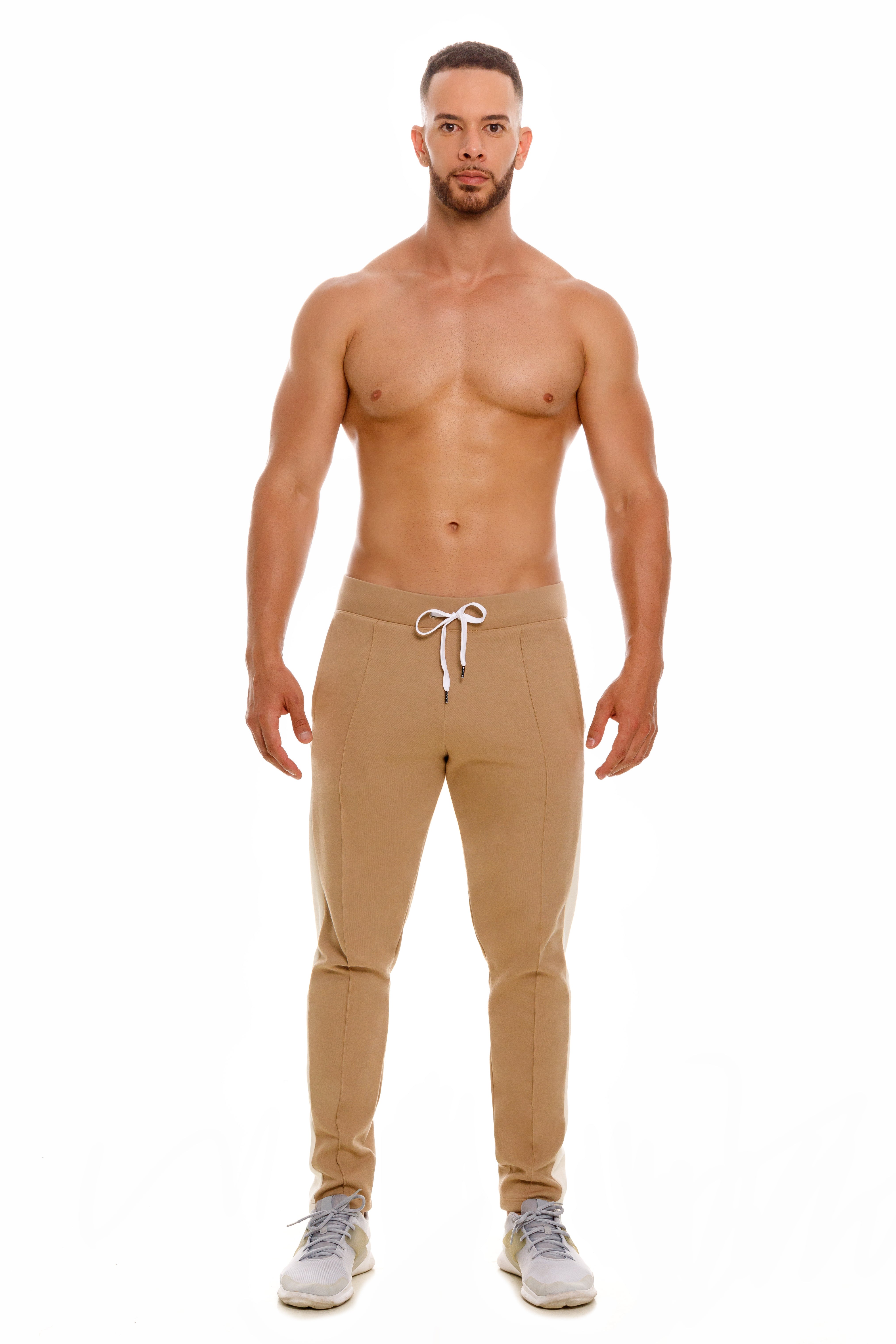 JOR Varsity Slim Fit Cotton Jogger Pants for Men - Comfortable Casual Brown Sweatpants for Workout, Lounge & Everyday Wear