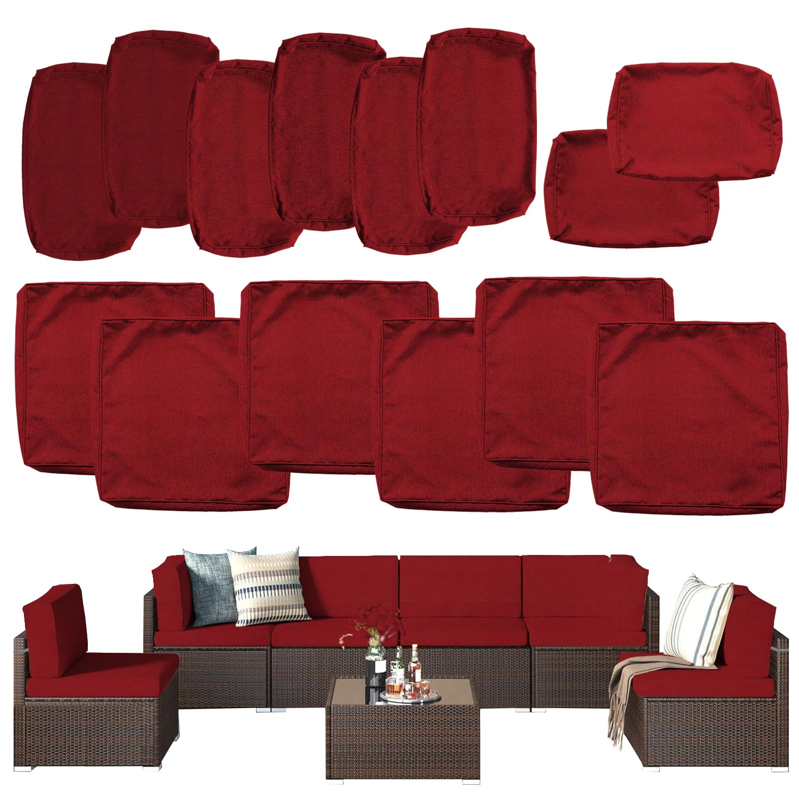 Waterproof Outdoor Patio Cushion Covers with Zipper - Replacement Slipcovers for Wicker Rattan Sectional Sofa & Chair (14