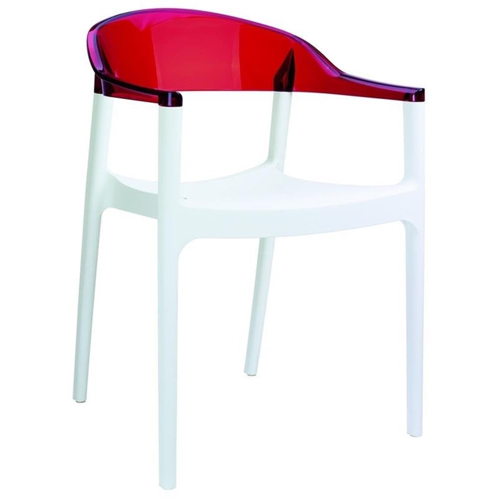 Modern Dining Chairs Set of 2 - White Seat & Transparent Red Back - Mid-Century Style Accent Chairs for Kitchen, Dining Room, or Office - Comfortable & Stylish Home Decor