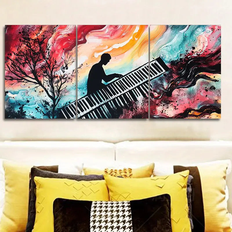 3-Piece Black and White Piano Painting Metal Wall Art - Ready to Hang Modern Home Decor for Living Room, Bedroom & Office