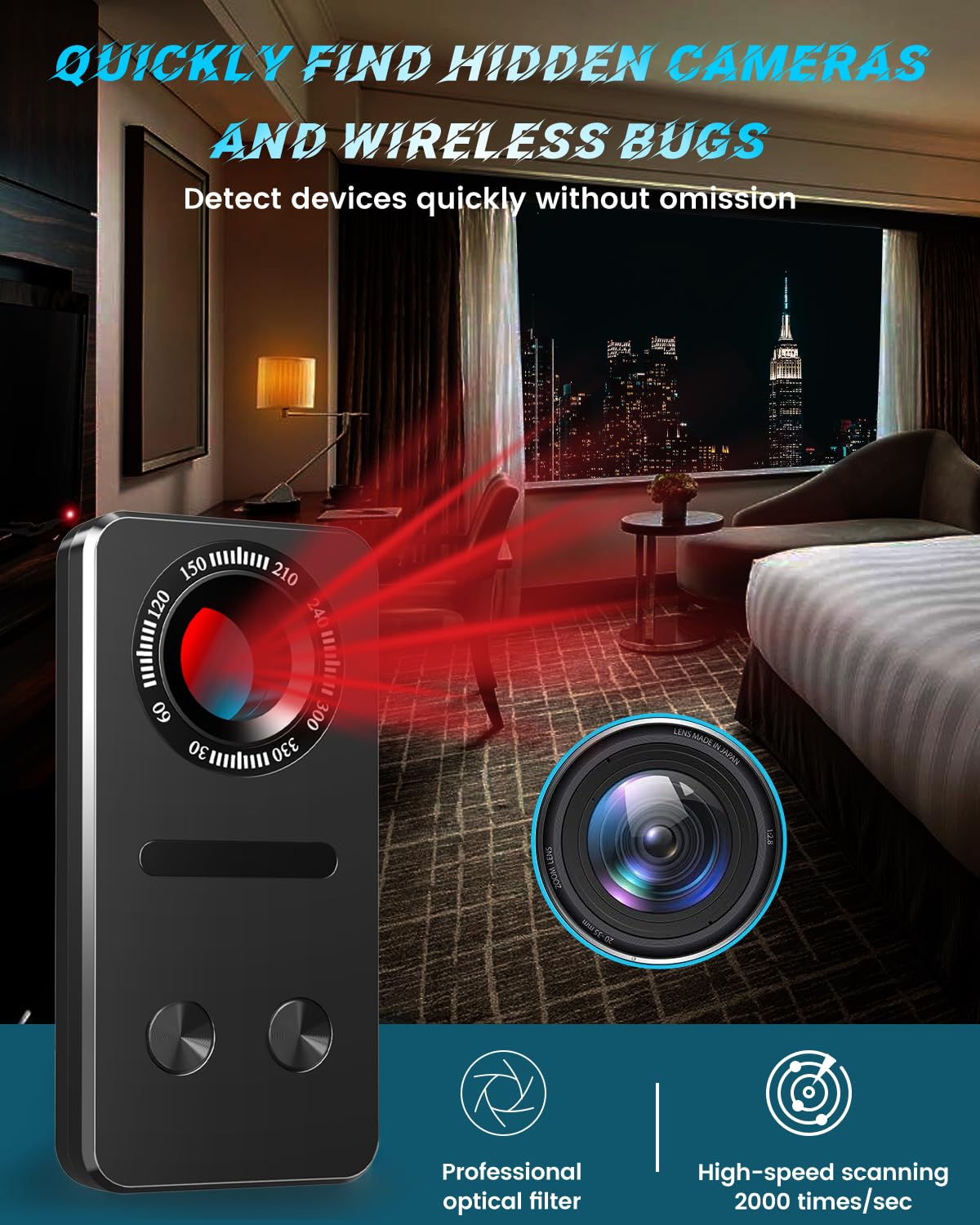 **Hidden Camera Detector & Bug Detector - Anti Spy RF Device for GPS Tracker & Eavesdropping Detection in Office, Hotel, Bathroom & Car - Professional Security Gadget for Privacy Protection**