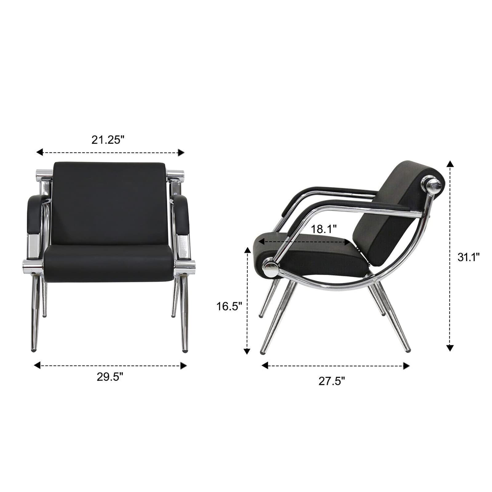 Premium PU Leather Waiting Room Chair - 1-Seat Black Reception Guest Chair for Business Office, Airport, Hospital, Bank, Conference Room & Salon | Durable & Comfortable Seating Solution for High-Traffic Areas