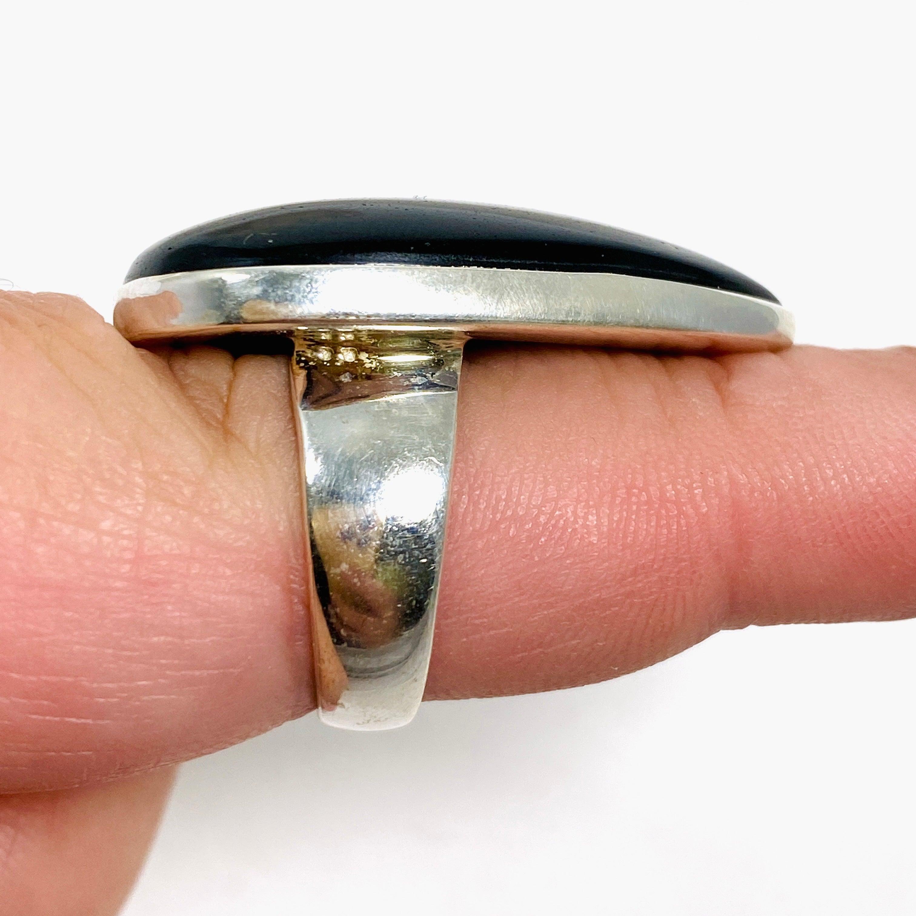 Goldsheen Obsidian Teardrop Ring - Size 8 - KRGJ2922 - Elegant Black Gemstone Jewelry for Women, Perfect for Evening Parties & Special Occasions