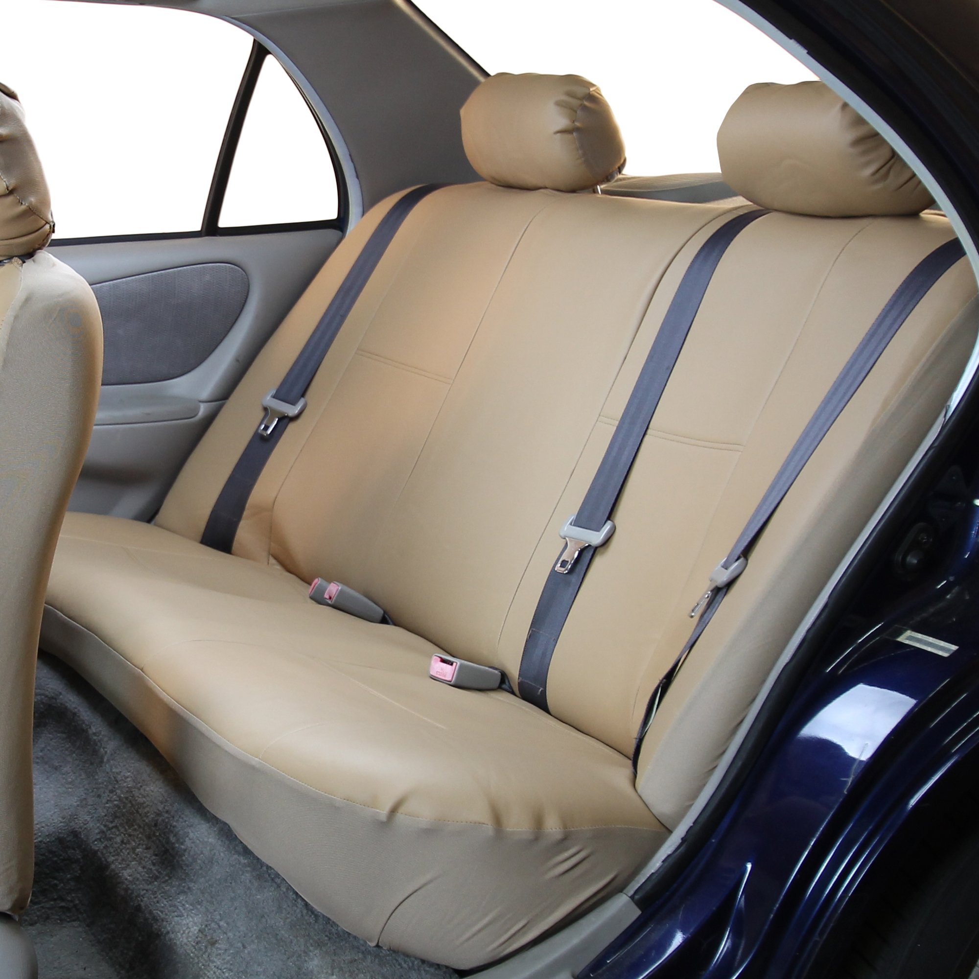 Premium Universal Leather Car Seat Covers - FH Group Solid Tan Bench Style Fits Most Cars, Trucks, SUVs & Vans (PU001012) | Protect & Upgrade Vehicle Interior for Daily Commute, Road Trips & Family Travel