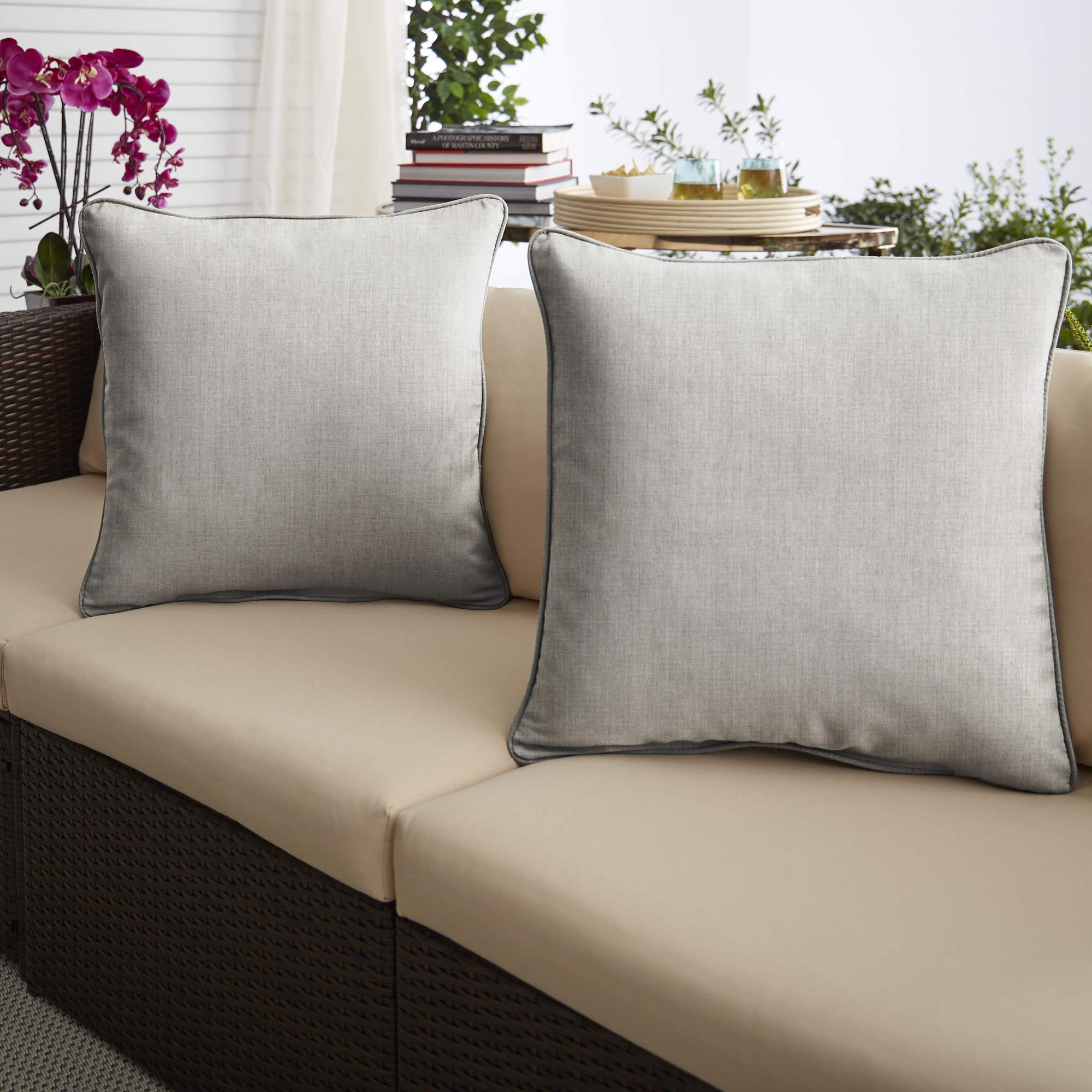 Set of 2 18-Inch Granite Gray Waterproof Outdoor Square Throw Pillows - Perfect for Patio Furniture, Garden Chairs & Porch Decor