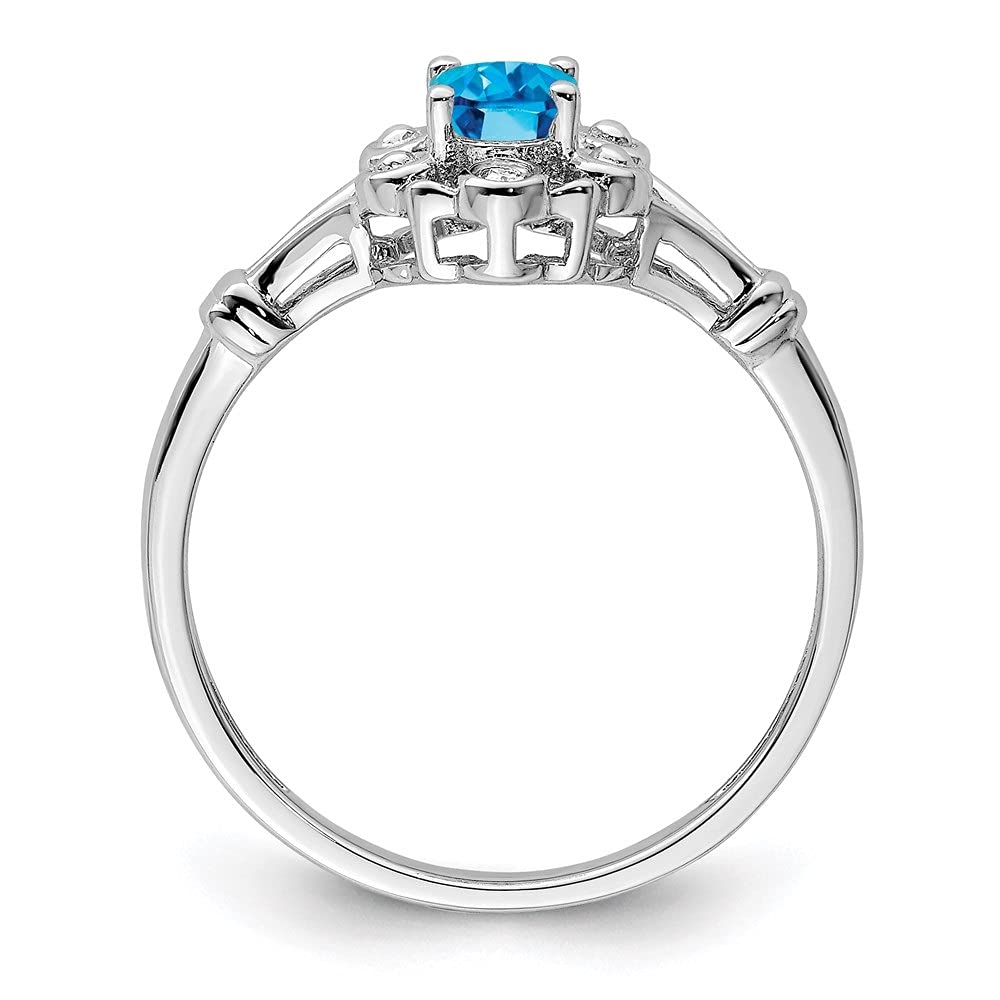 14K Sterling Silver Swiss Blue Topaz & Diamond Engagement Ring for Women - Size 7 | Elegant Wedding, Proposal, Anniversary Jewelry Gift