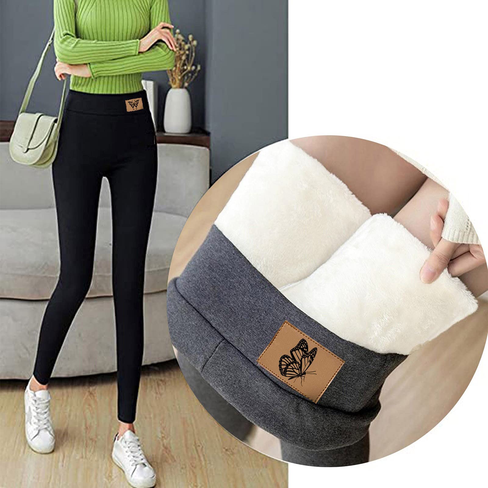 INESVER Women's Fleece Lined Thermal Leggings - High Waist Winter Warm Stretchy Cashmere Workout Pants for Yoga, Running & Cold Weather Activities