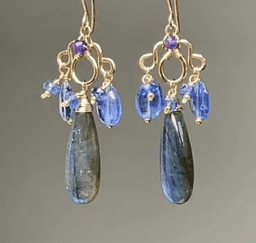 Blue Labradorite Gold Fill Chandelier Earrings with Kyanite | Elegant Statement Jewelry for Women | Perfect for Weddings, Parties & Special Occasions