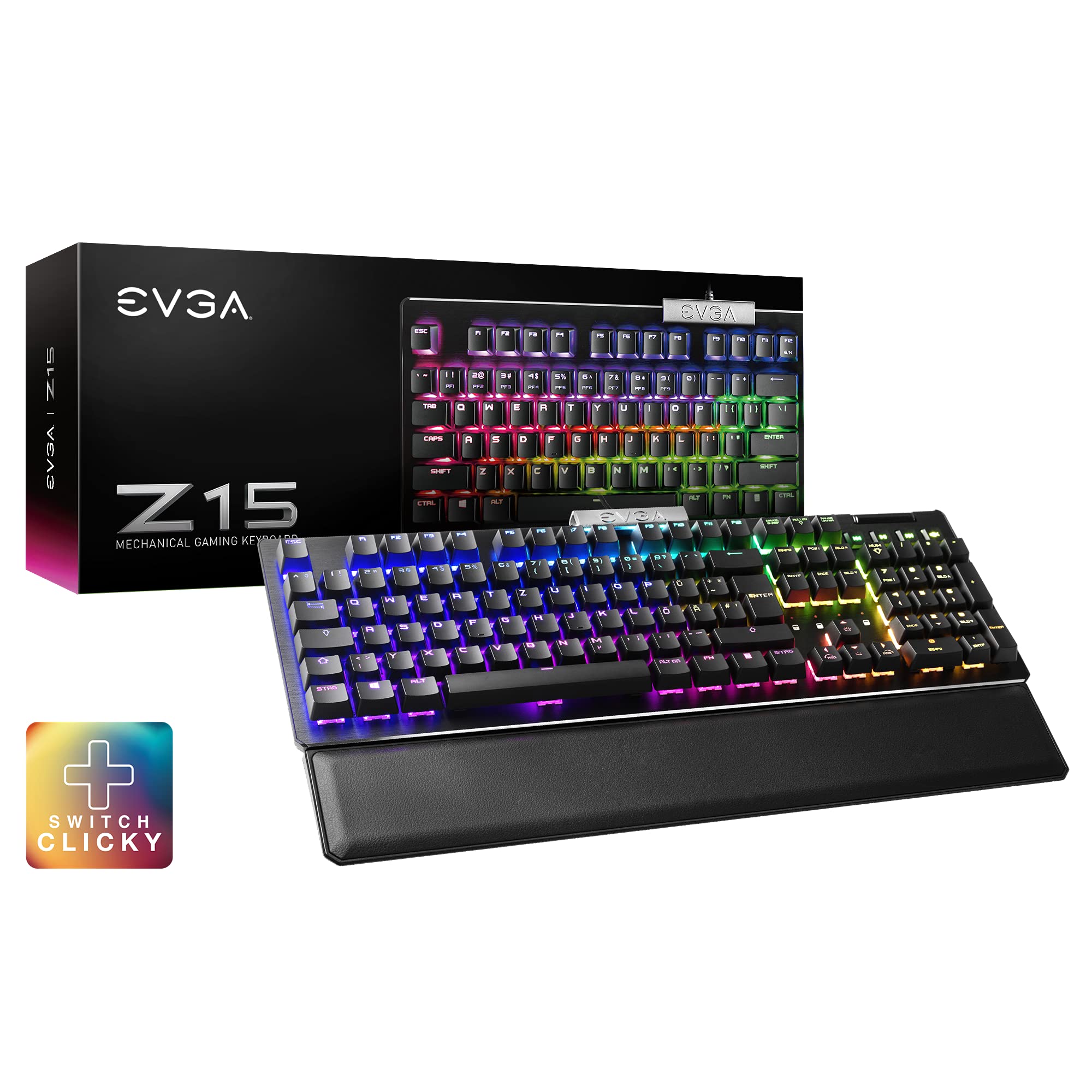 EVGA Z15 RGB Gaming Keyboard - Hot Swappable Mechanical Kailh Speed Silver Switches (Clicky), RGB Backlit LED, Wired USB Keyboard for PC Gaming (822-W1-15DE-K2, Bronze) - Perfect for Esports, FPS & MMO Gaming