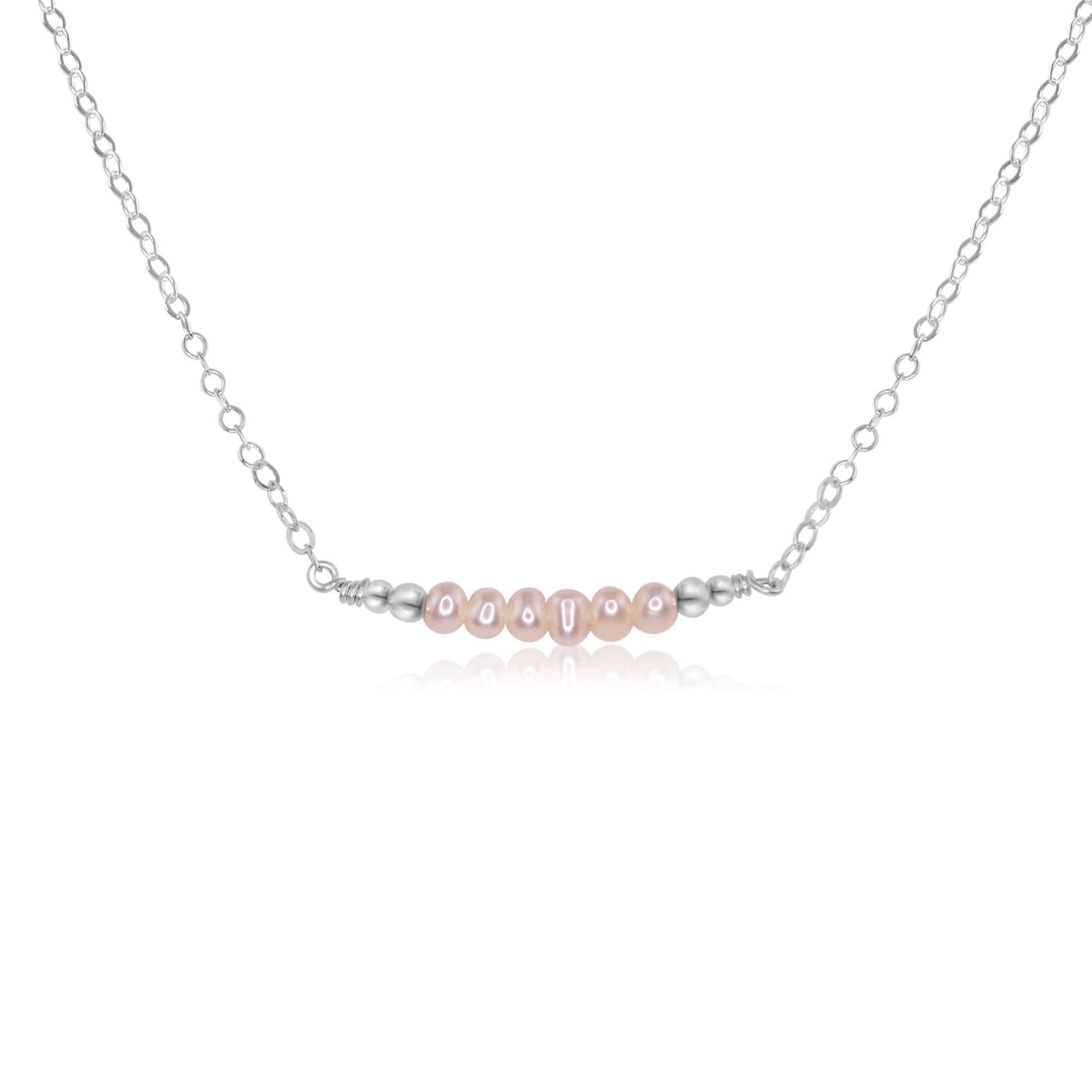 Elegant Sparkling White Freshwater Pearl Bar Necklace - Dainty Tiny Bead Jewelry for Women - Perfect for Weddings, Parties & Everyday Wear