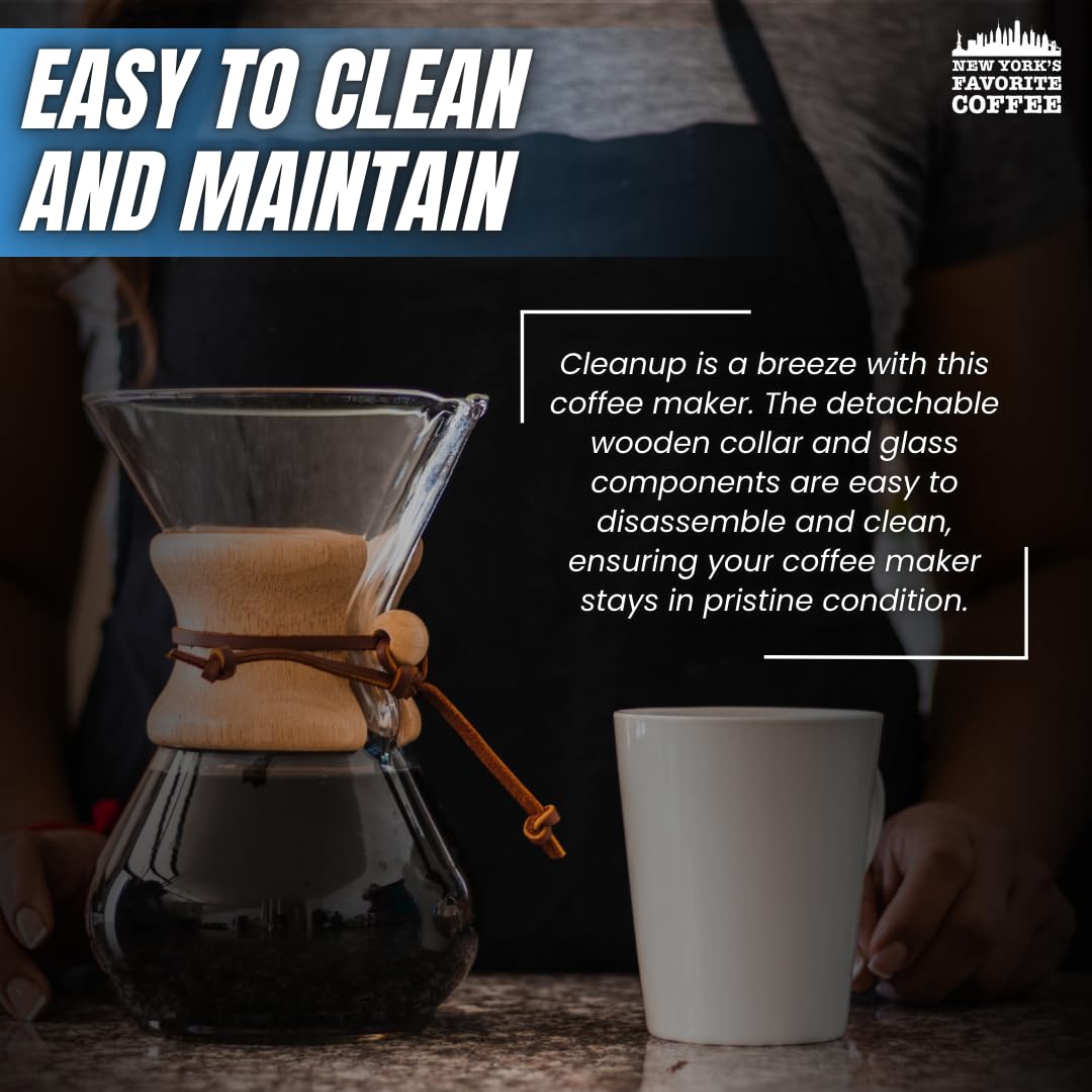 Premium 6-Cup Pour Over Coffee Maker - Borosilicate Glass Carafe with Wooden Collar for Home & Office Brewing