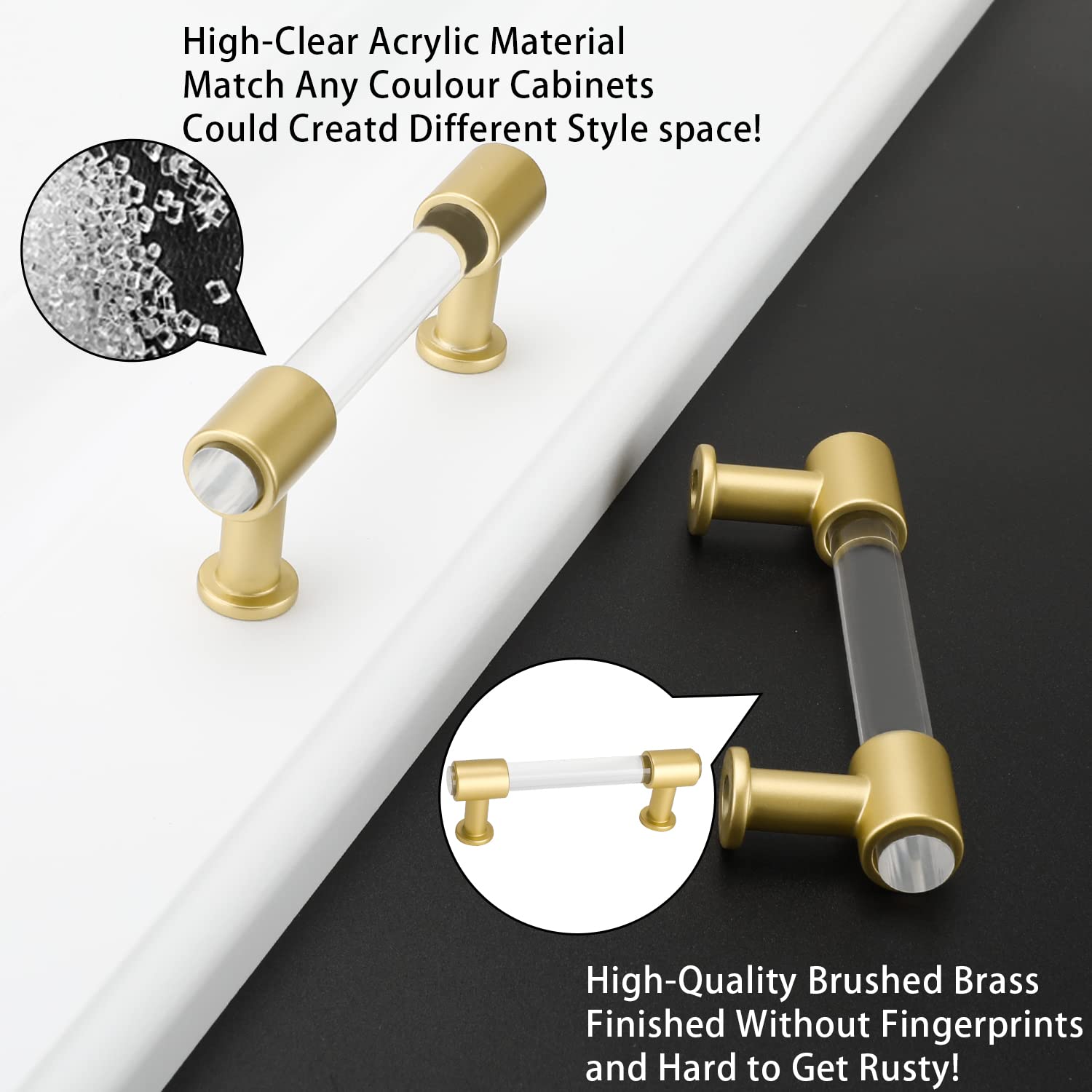 Peaha 10 Pack 3 Inch Gold Cabinet Handles - Acrylic Drawer Pulls with Clear Finish - White Kitchen & Bathroom Cabinet Hardware for Modern Home Décor (Perfect for Drawers, Cabinets, Closets and Furniture)