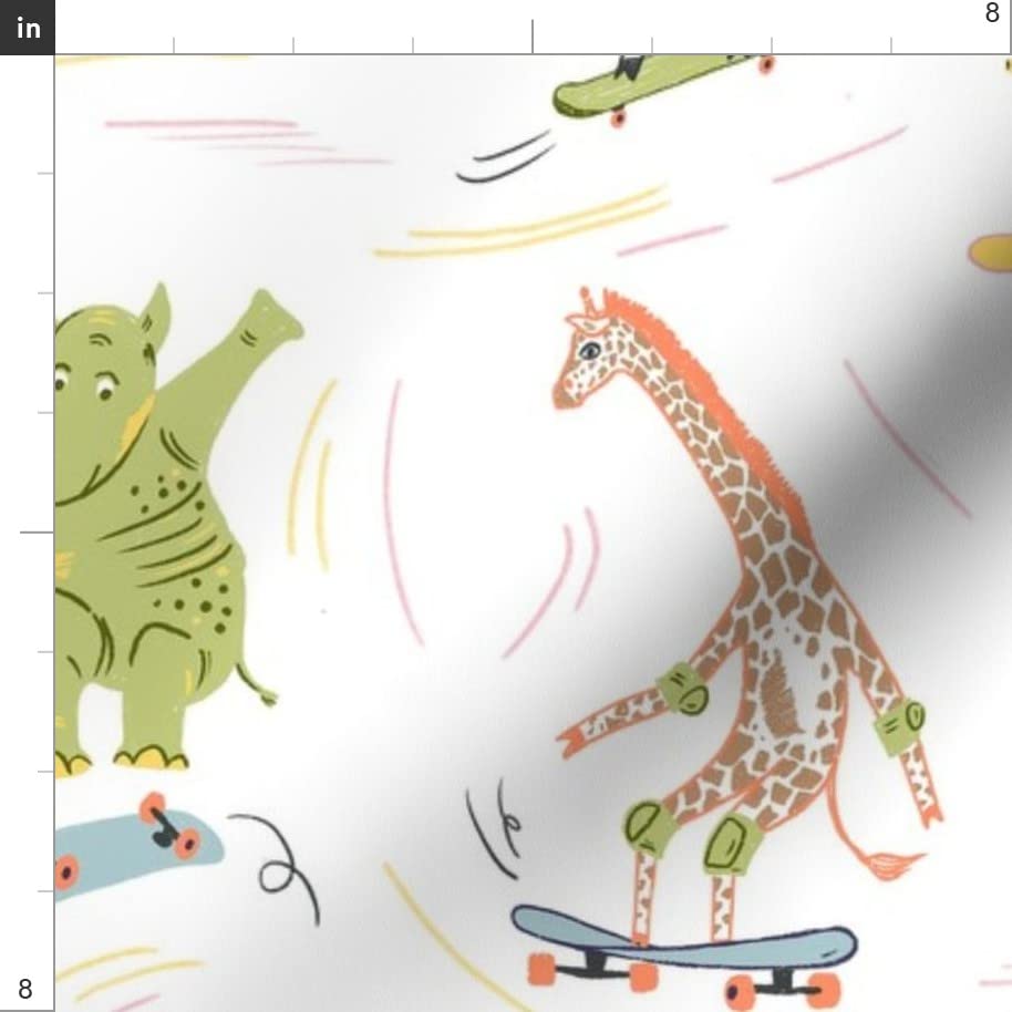 Skater Safari Kids Fabric - Pastel Zebra Monkey Giraffe Print Cotton Poplin by The Yard for Sewing, Quilting, Dresses & DIY Crafts | Perfect for Children's Clothing, Home Decor & Nursery Projects