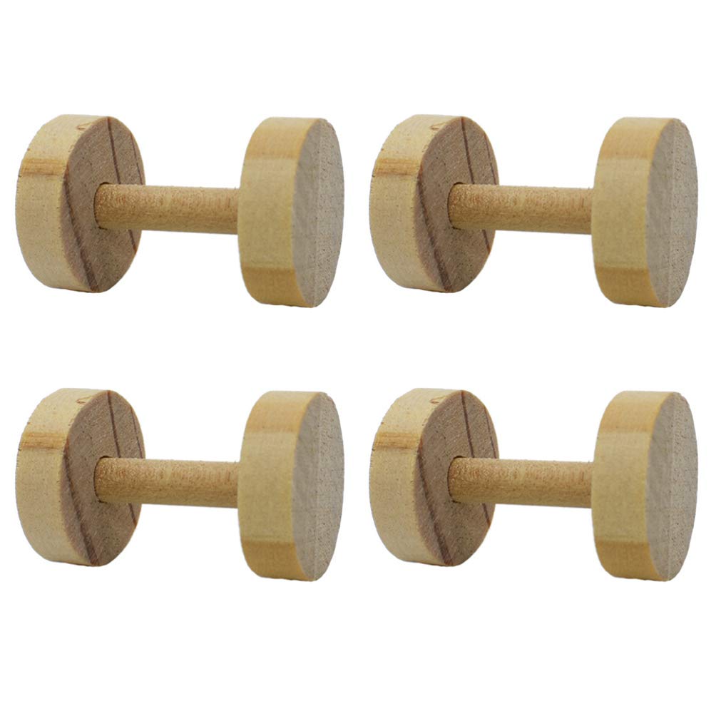 POPETPOP 4pcs Wooden Parrot Chewing Toys - Funny Dumbbell Bird Cage Playthings for Small Cockatiels, Conures, Parakeets & Finches | Durable Educational Bird Toys for Mental Stimulation & Cage Entertainment
