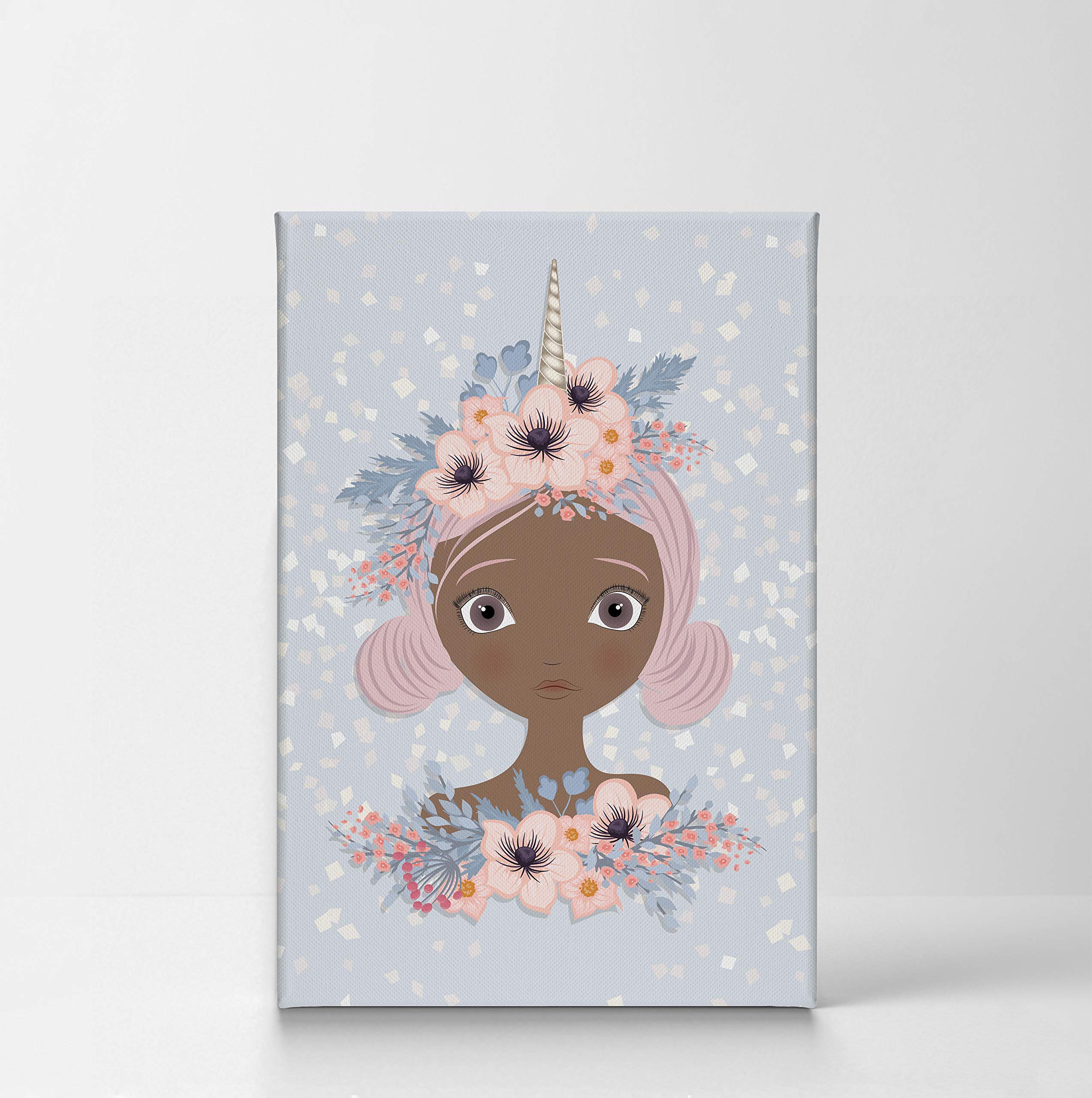 African American Unicorn Girl Canvas Wall Art - 40x30 Inch Rolled Canvas Print, Made in USA | Kids Room Decor, Nursery Wall Art, Unique Unicorn Gift for Girls | Perfect for Bedroom, Playroom & Birthday Presents