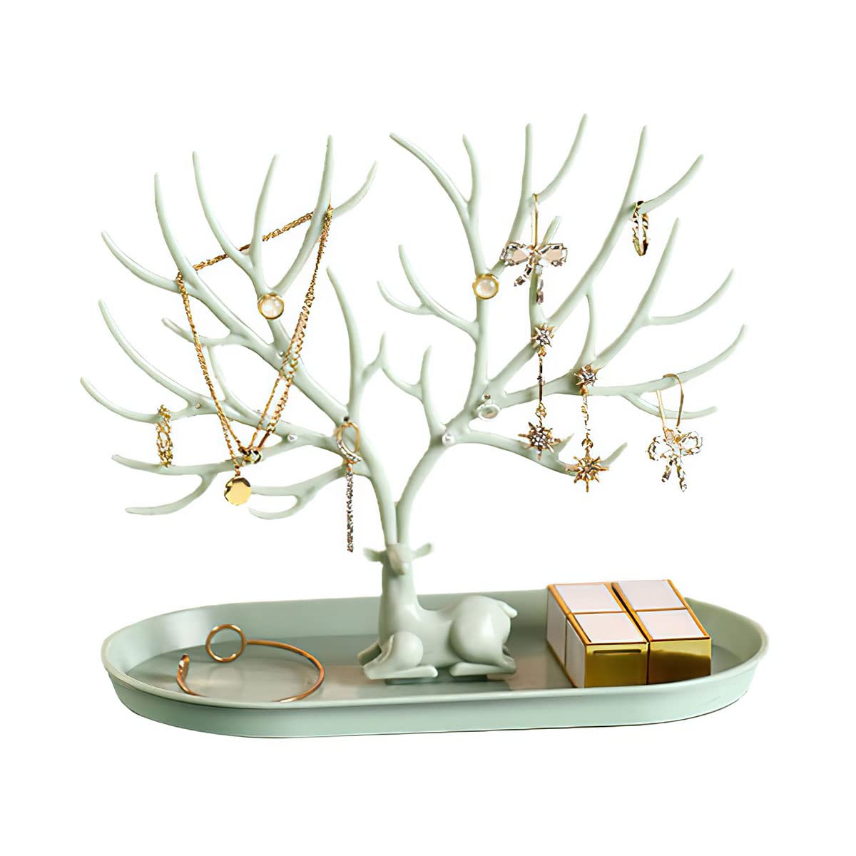 Antlers Jewelry Display Stand - Necklace Earring Bracelet Organizer - Plastic Jewelry Tree Holder for Women - Perfect for Boutique, Wedding & Home Decor (Green)