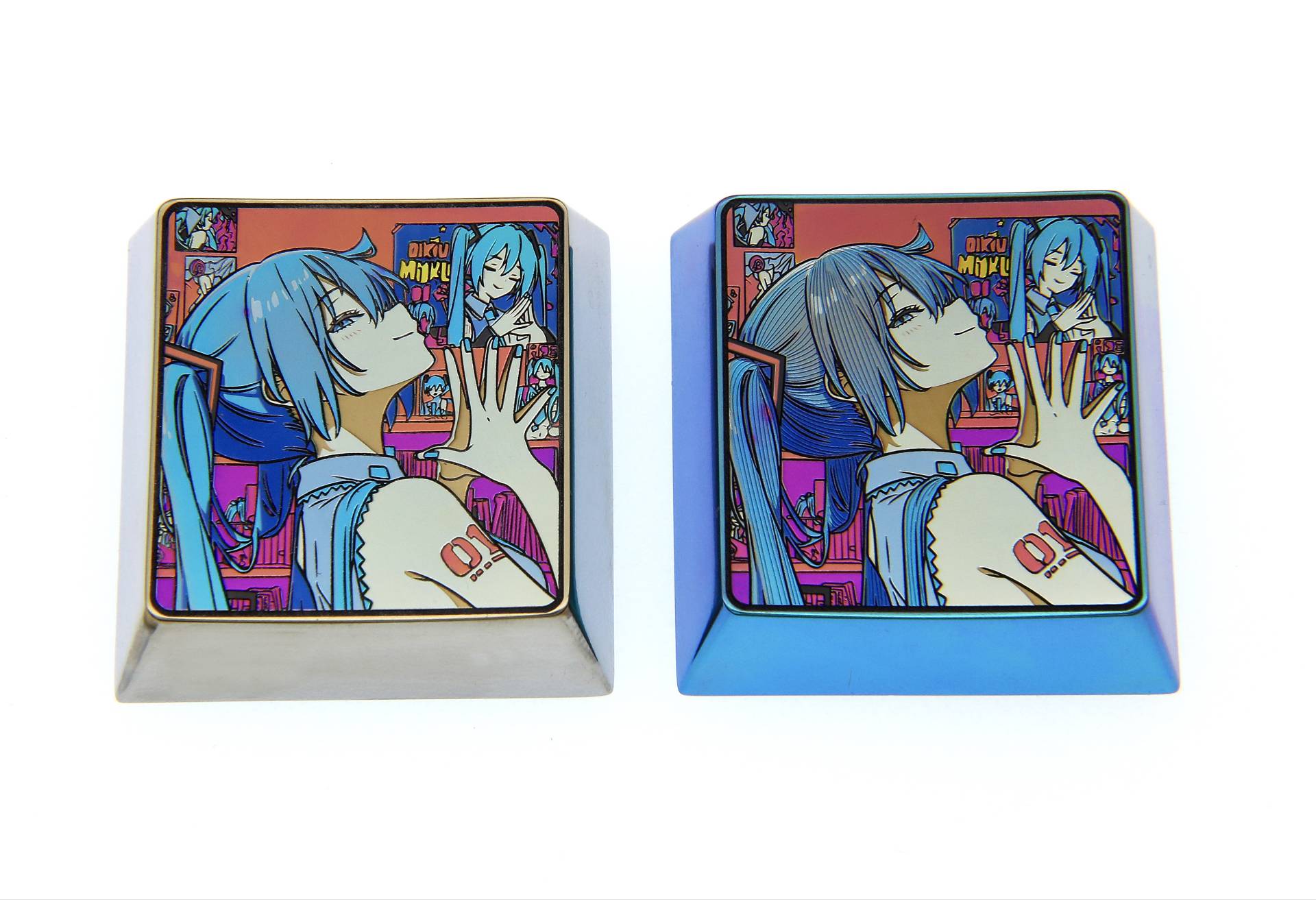 Hatsune Miku 4U Titanium Alloy Custom Keycaps - Anime & Game Character Themed Metal Decorative Keycaps with Artistic Engraving - Perfect for Mechanical Keyboards, Gaming Setups & Collector Displays