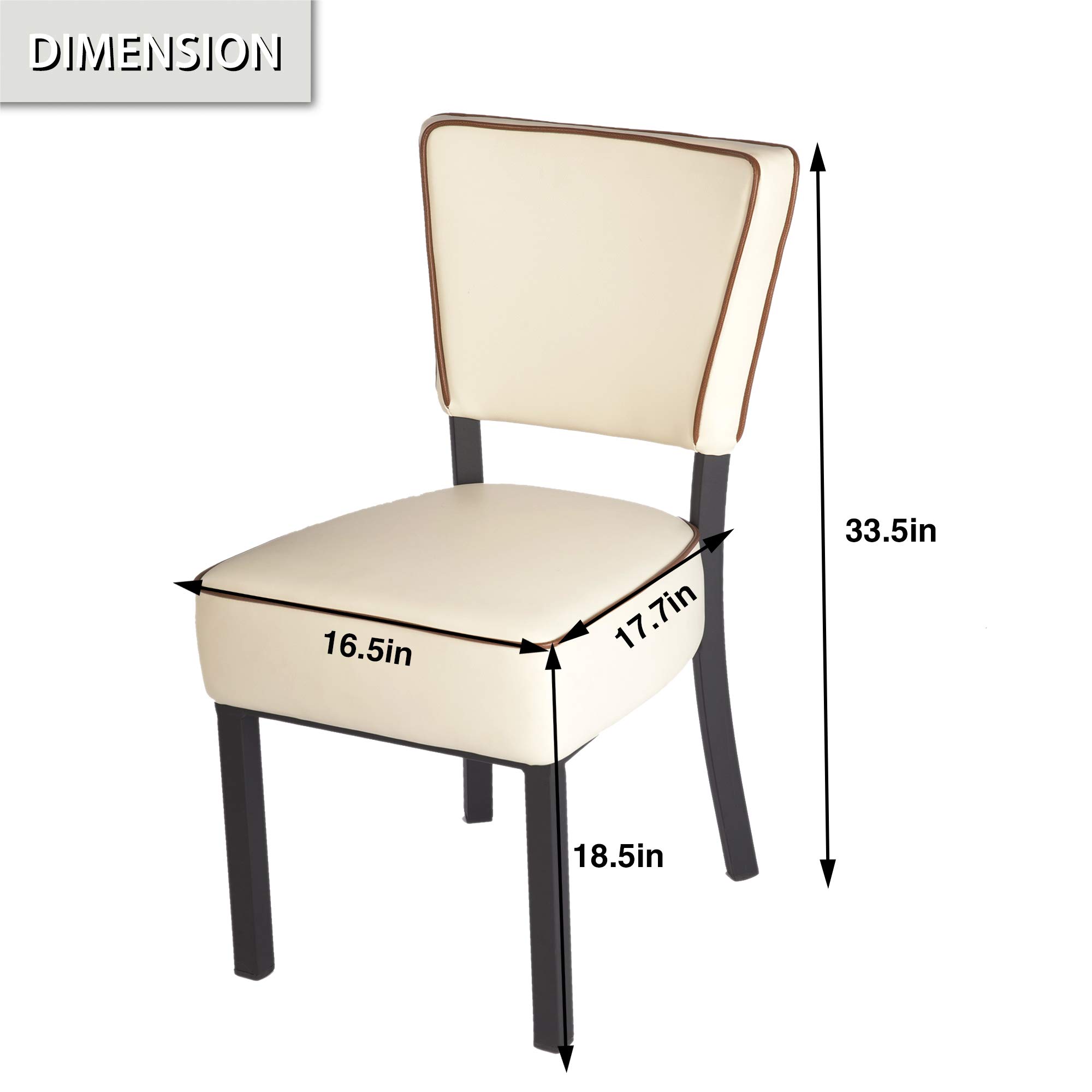2 Pack Upholstered Dining Chairs - 18 Inch Back Height PU Leather Padded Seats with Sturdy Steel Legs in Beige | Perfect for Kitchen, Dining Room, Restaurant and Office Use