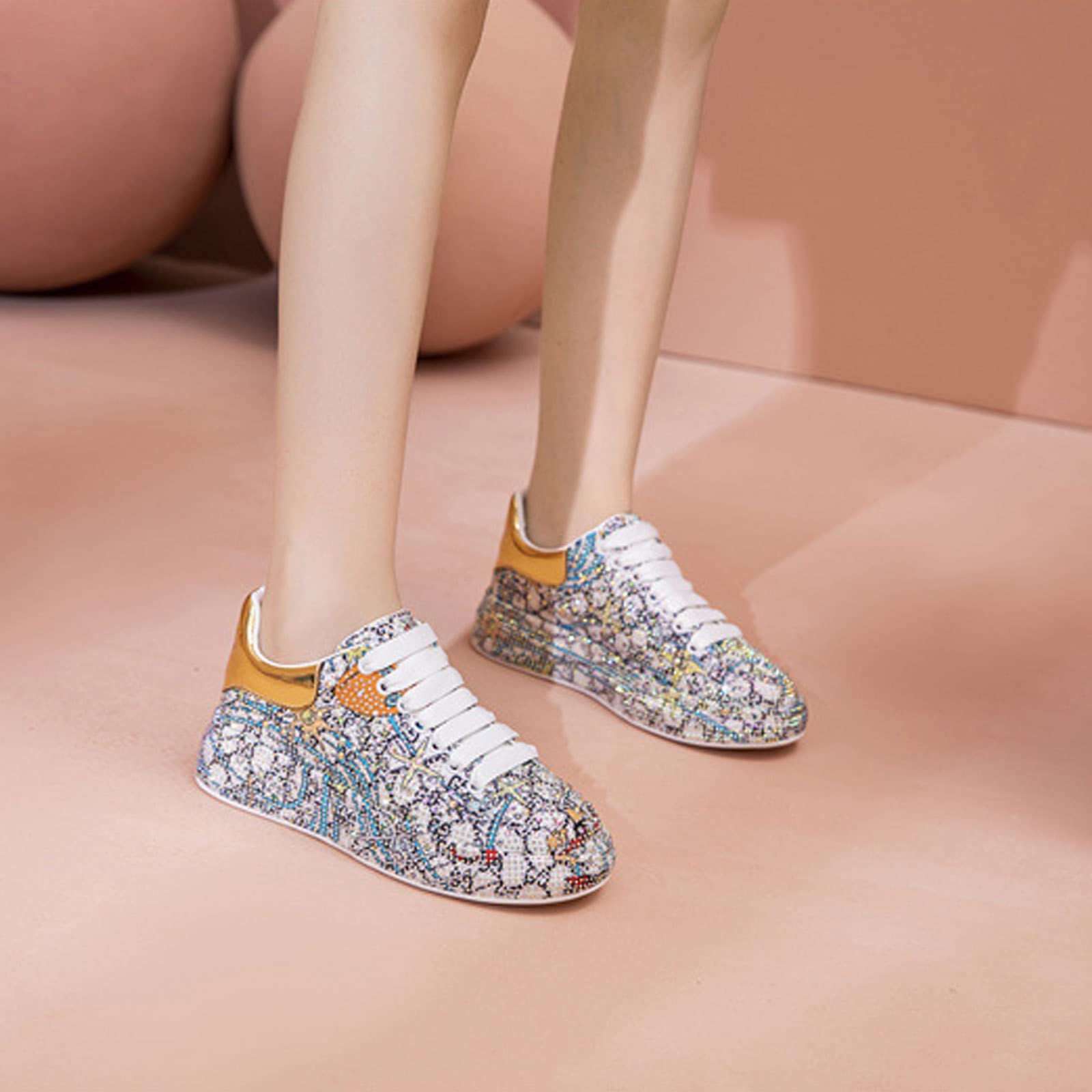 GUOANFG Women's Crystal Sneakers - High Fashion Rhinestone Sports Shoes with Platform for Women - Silver Size 41 EU - Perfect for Parties, Weddings & Night Out Fashion