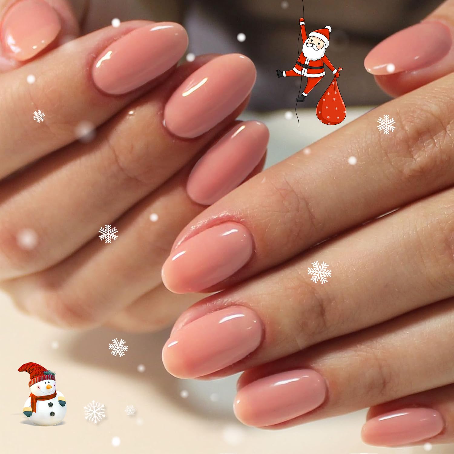 GLAMERMAID Short Oval Press on Nails - Nude Pink & Peach Blossom False Nails with Adhesive Tabs | Reusable Acrylic Glue on Nails for Women | Pure Glossy Gel Fake Nails Set | Perfect for Parties, Weddings & Everyday Wear