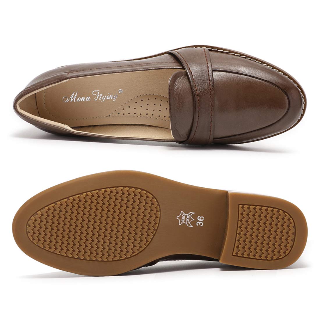 Mona Flying Women's Genuine Leather Penny Loafers - Slip On Dress Flats for Office & Casual Wear - Comfortable Work Shoes for Business Women & Professional Outfits