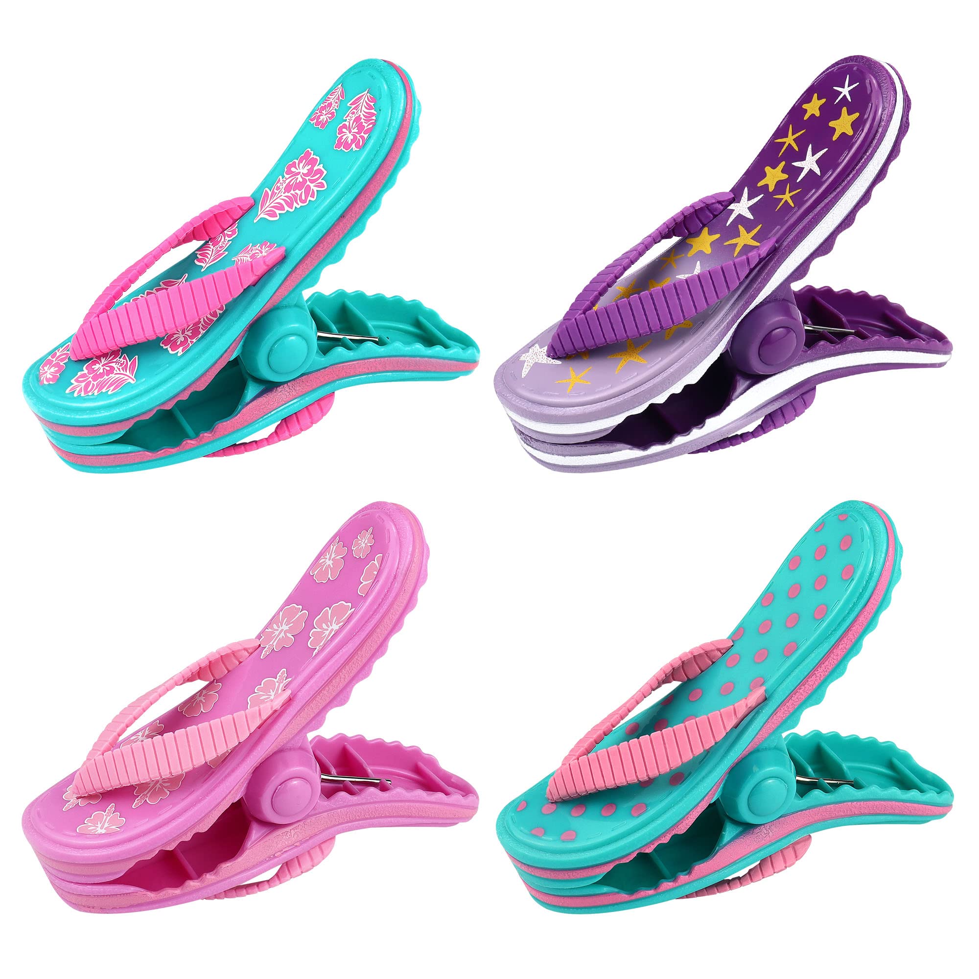 4-Piece Multicolor Beach Towel Clips for Sun Loungers - Strong Towel Holders for Beach Chairs, Poolside, Patio & Boat Use - Non-Slip Large Clothes Hangers (Set of 4) - Perfect for Securing Towels on Loungers, Chairs & Outdoor Furniture