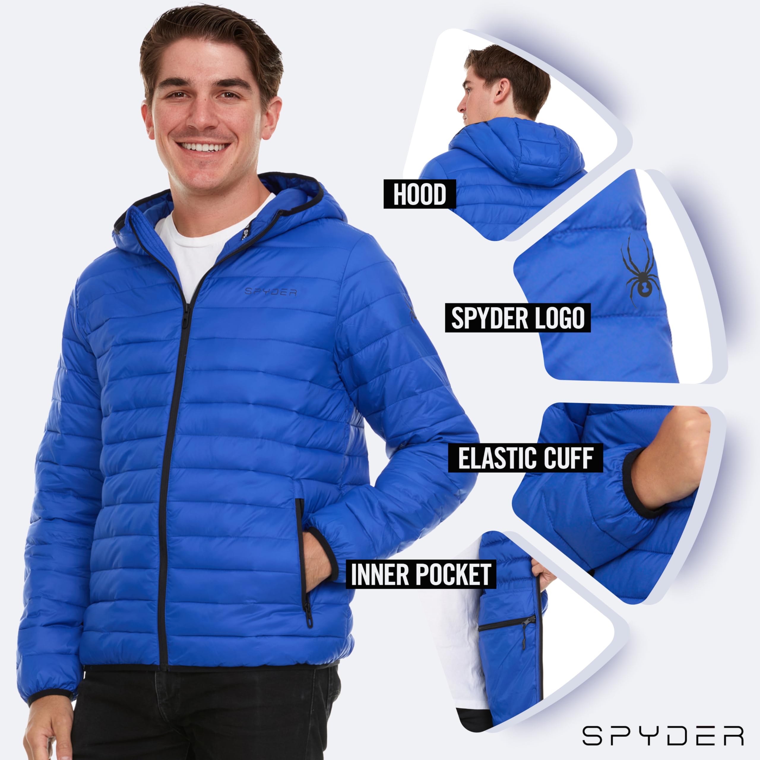 Spyder Men's Lightweight Packable Puffer Jacket with Hood - Warm Winter Coat for Outdoor Activities, Travel & Casual Wear