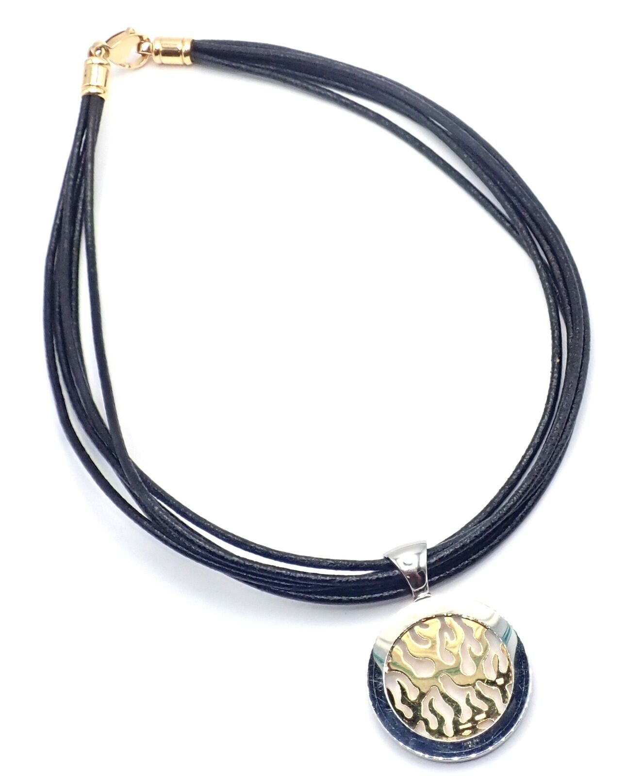 Authentic Bulgari Tondo Fire 18k Yellow Gold & Stainless Steel Pendant Necklace for Women - Luxury Jewelry Gift for Anniversary, Birthday & Special Occasions