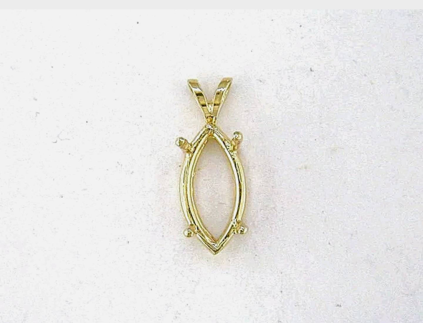 Sterling Silver or 14K White/Yellow Gold Marquise Pendant Setting 8x4mm (20x10mm) - Handmade in USA - Perfect for Necklace Jewelry Making & Custom Engagement Rings