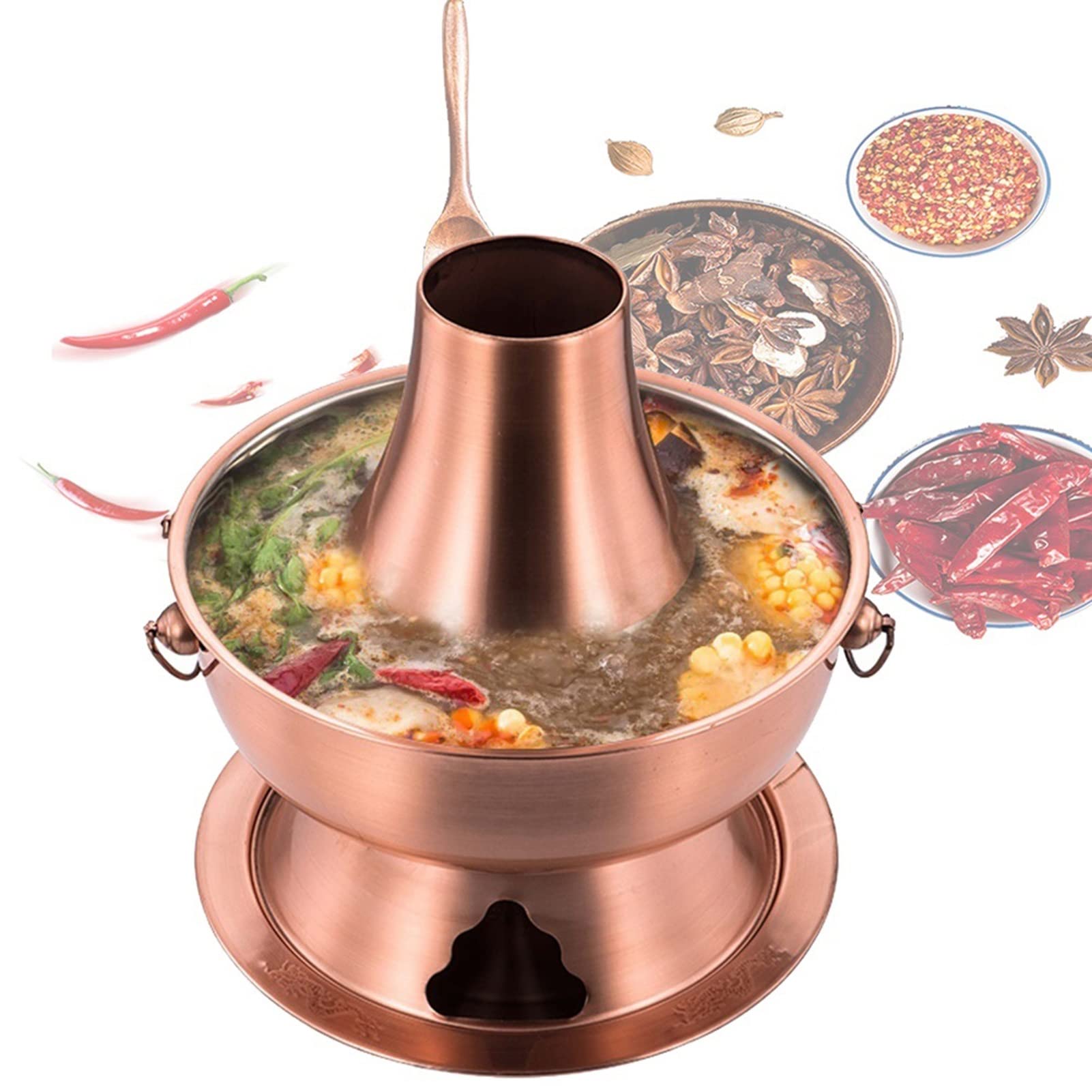 Traditional Copper Charcoal Hot Pot - 30cm Stainless Steel Detachable Pot for Family Dinners & Parties (Brown) | Perfect for Asian Cuisine, Home Gatherings & Winter Meals