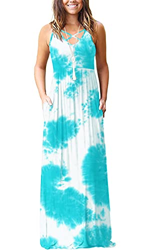 LILBETTER Women's Sleeveless Racerback Maxi Dress - Loose Fit Casual Long Dress with Pockets | Summer Beach Wear, Vacation Outfit, Boho Chic Style