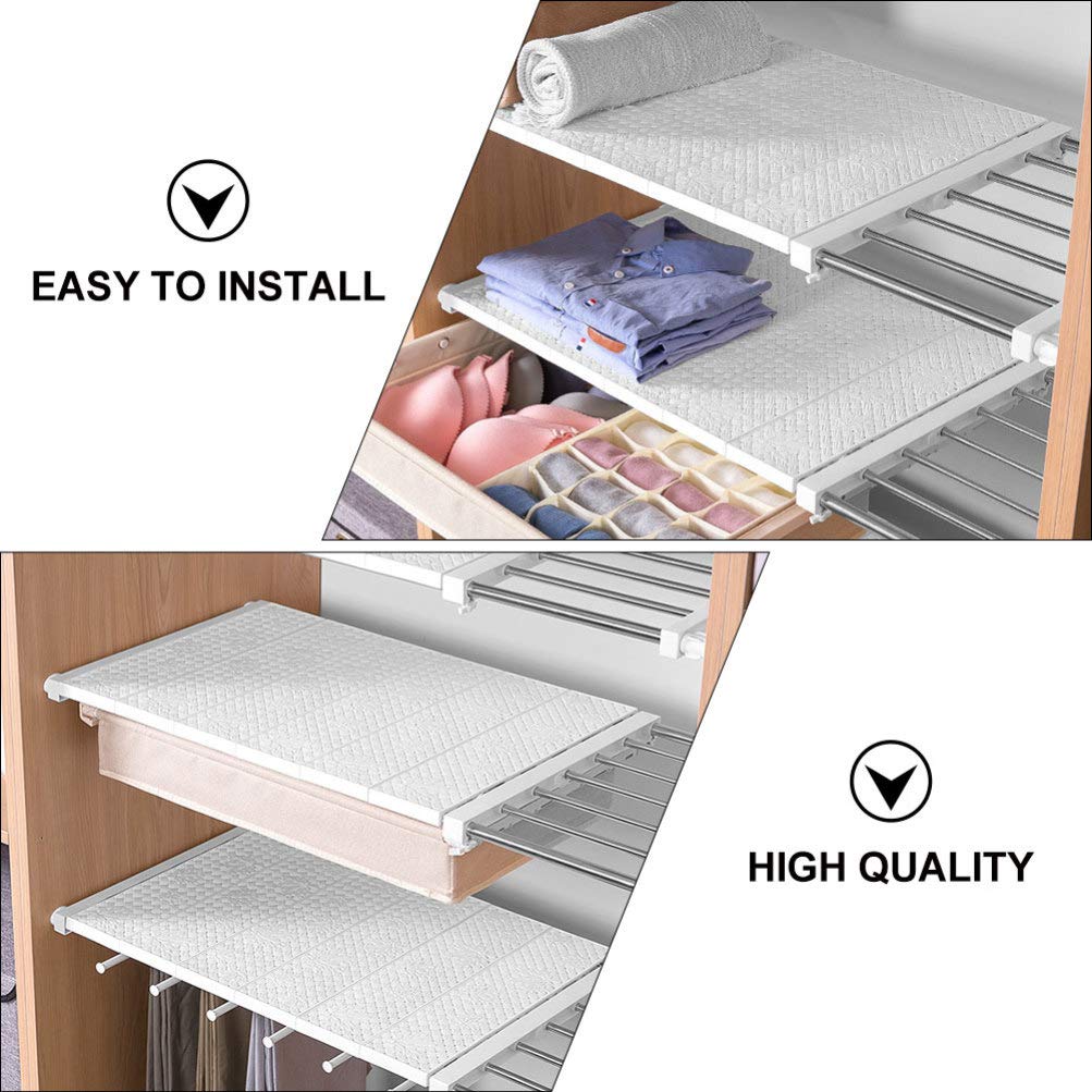 Adjustable Expandable Metal Wardrobe Storage Rack - White ABS Tension Closet Organizer Shelf for Clothes, Shoes & Accessories | Perfect for Bedroom, Dressing Table & Walk-in Closet Organization