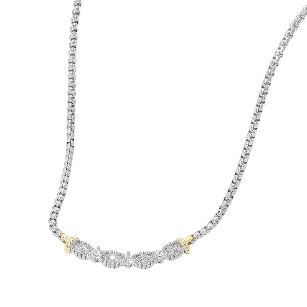14K Gold Plated Two Tone CZ Stone Paved Necklace for Women - Elegant Cubic Zirconia Pendant Jewelry Gift for Birthday, Anniversary & Special Occasions