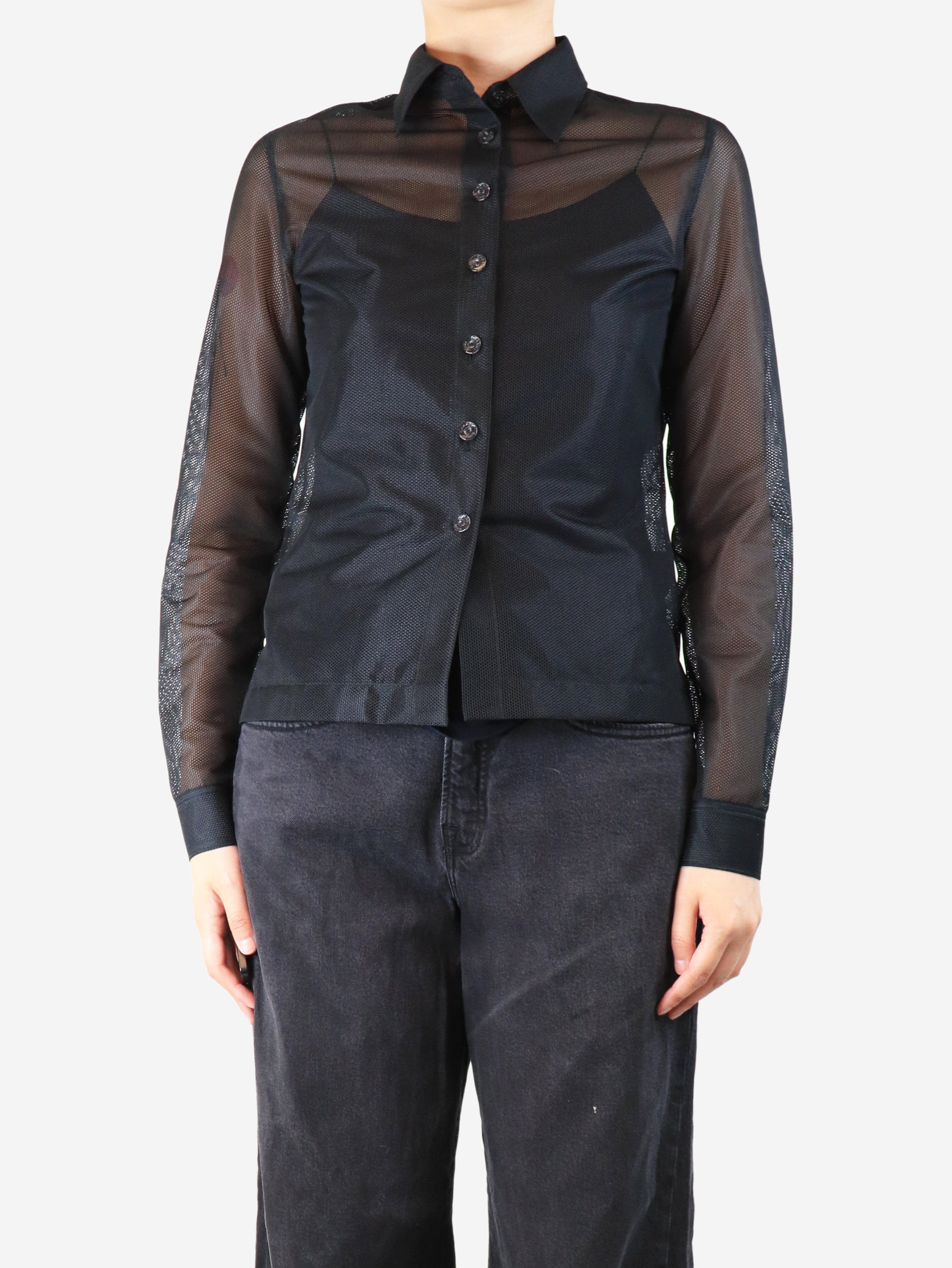 Stylish Black Mesh Shirt - Size UK 8 (US 6) | Trendy Women's Fashion Top for Night Out, Party & Casual Wear